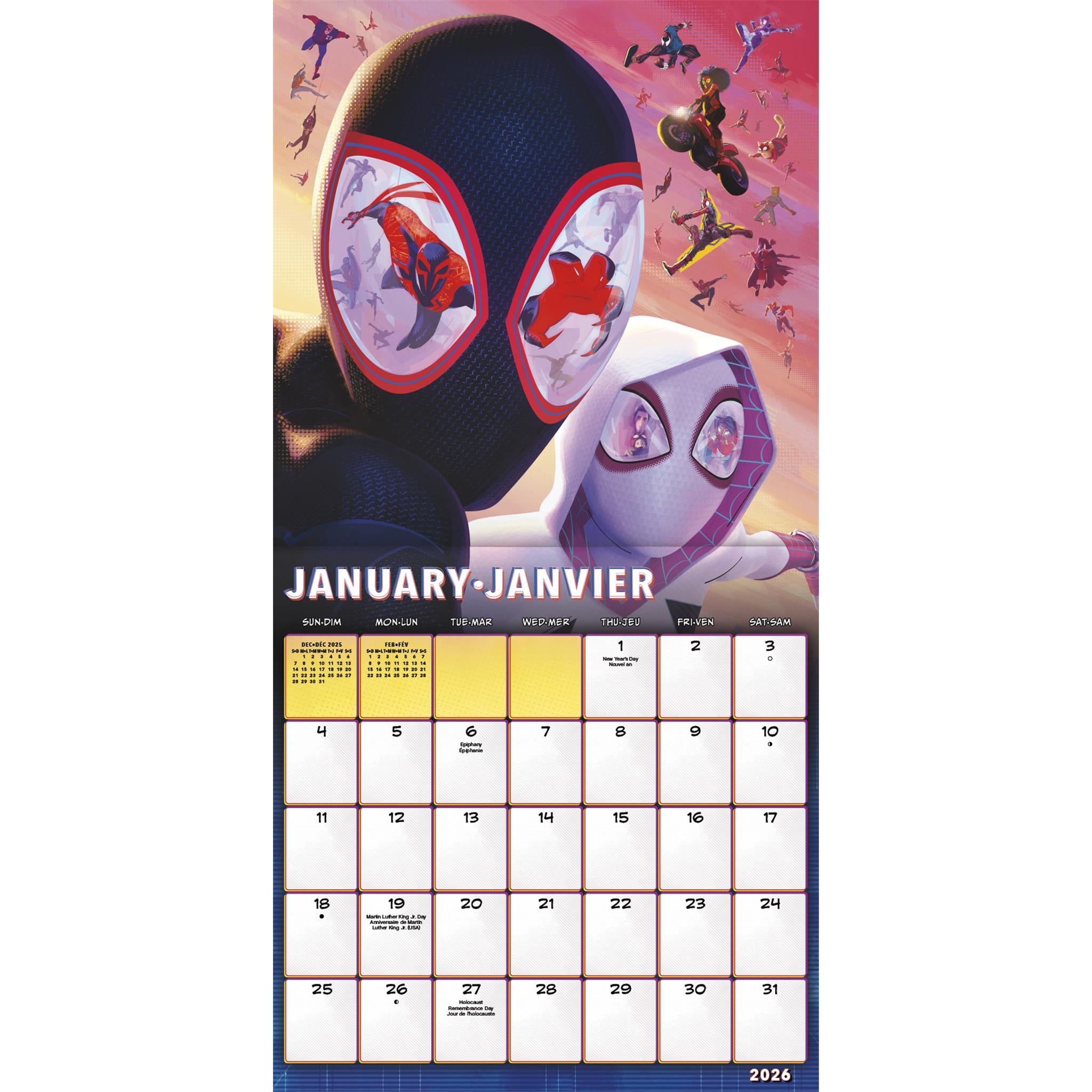 Calendrier mural bilingue Spider-Man: Across the Spider-Verse 2026