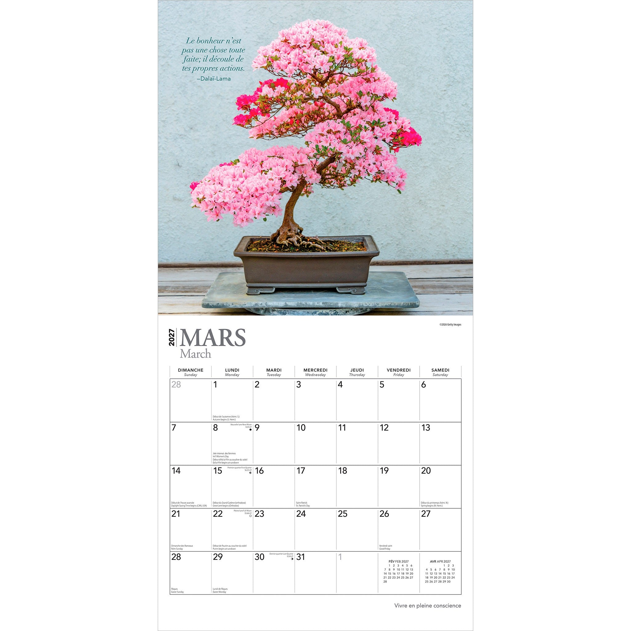 Vivre en pleine conscience 2027 Wall Calendar (French)