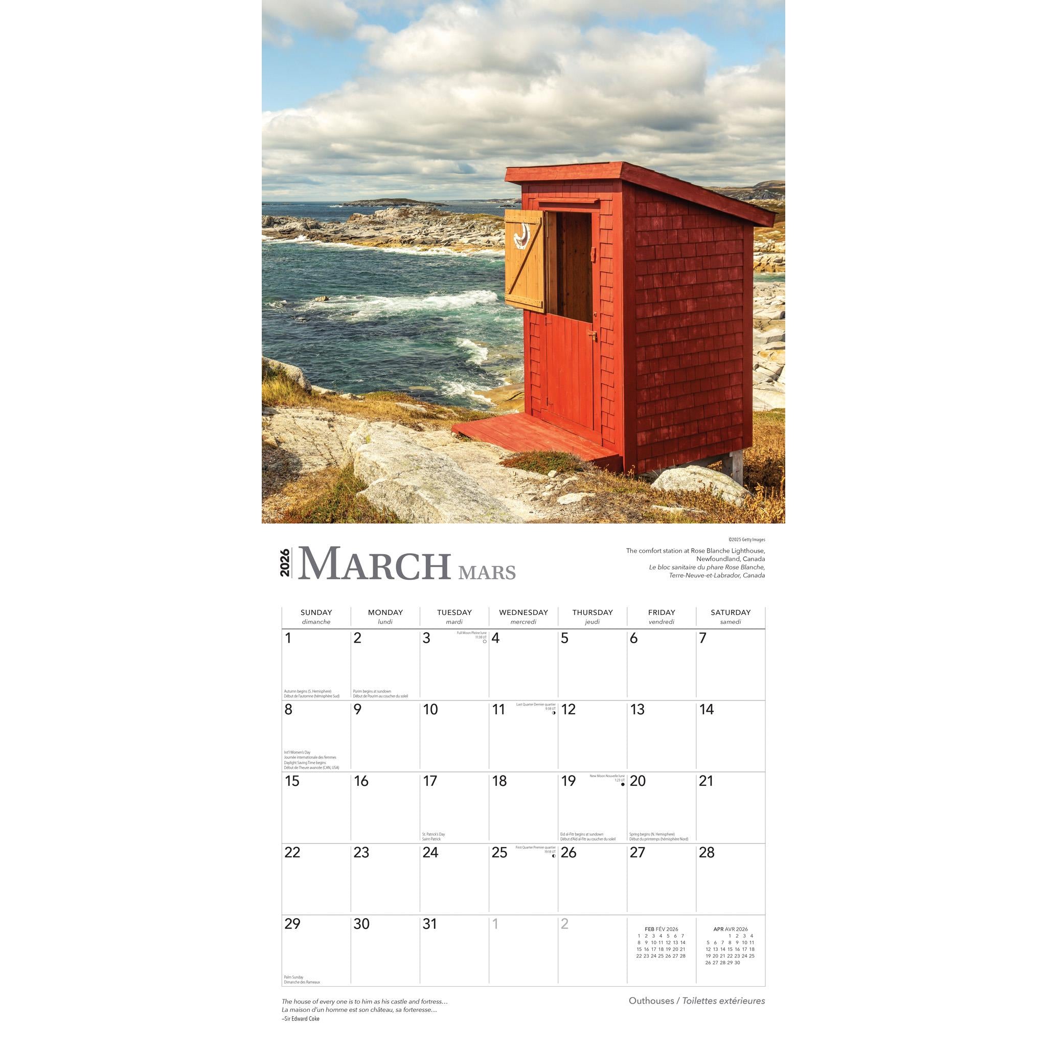 Outhouses Toilettes Extérieures 2026 Wall Calendar (French)