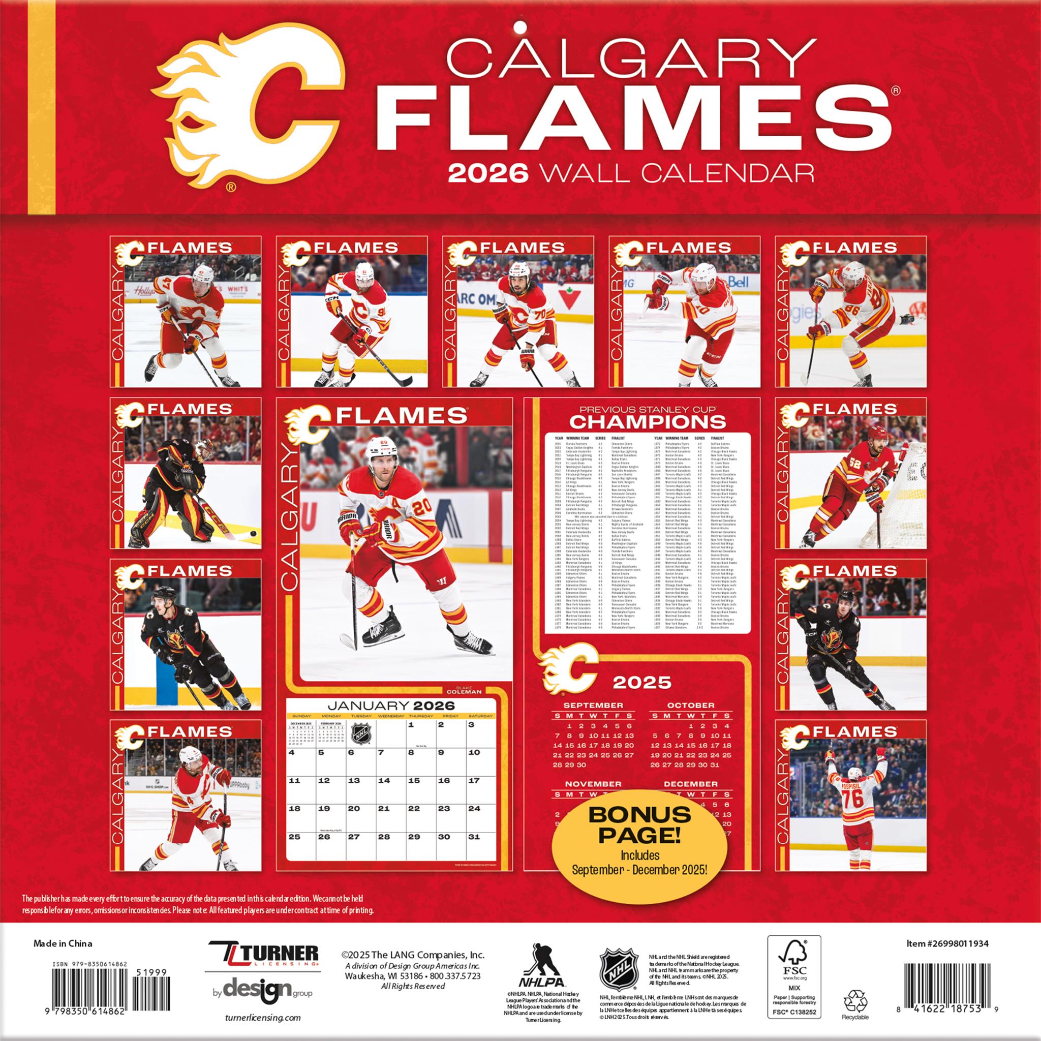 Calendrier mural 2026 des Flames de Calgary (LNH) - Disponible uniquement en ligne