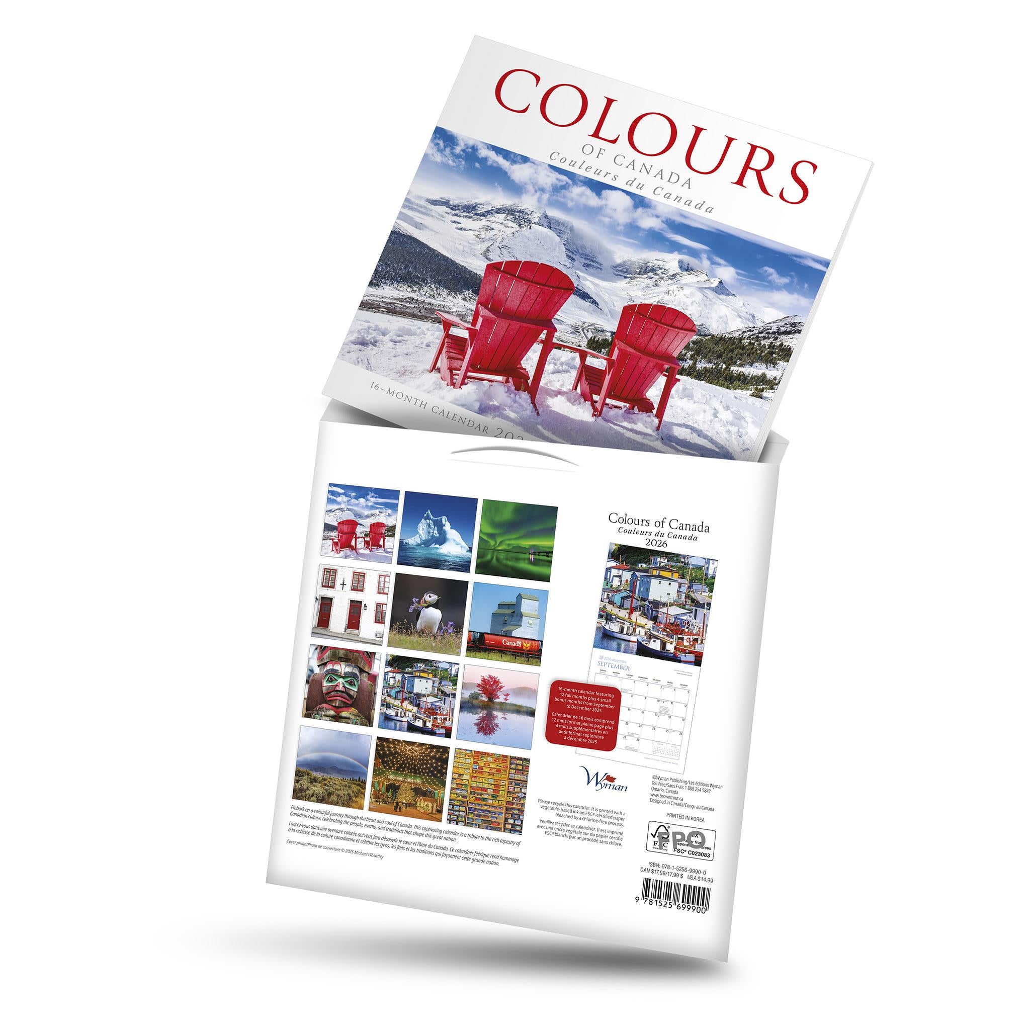 Calendrier miniature moyen Couleurs du Canada 2026