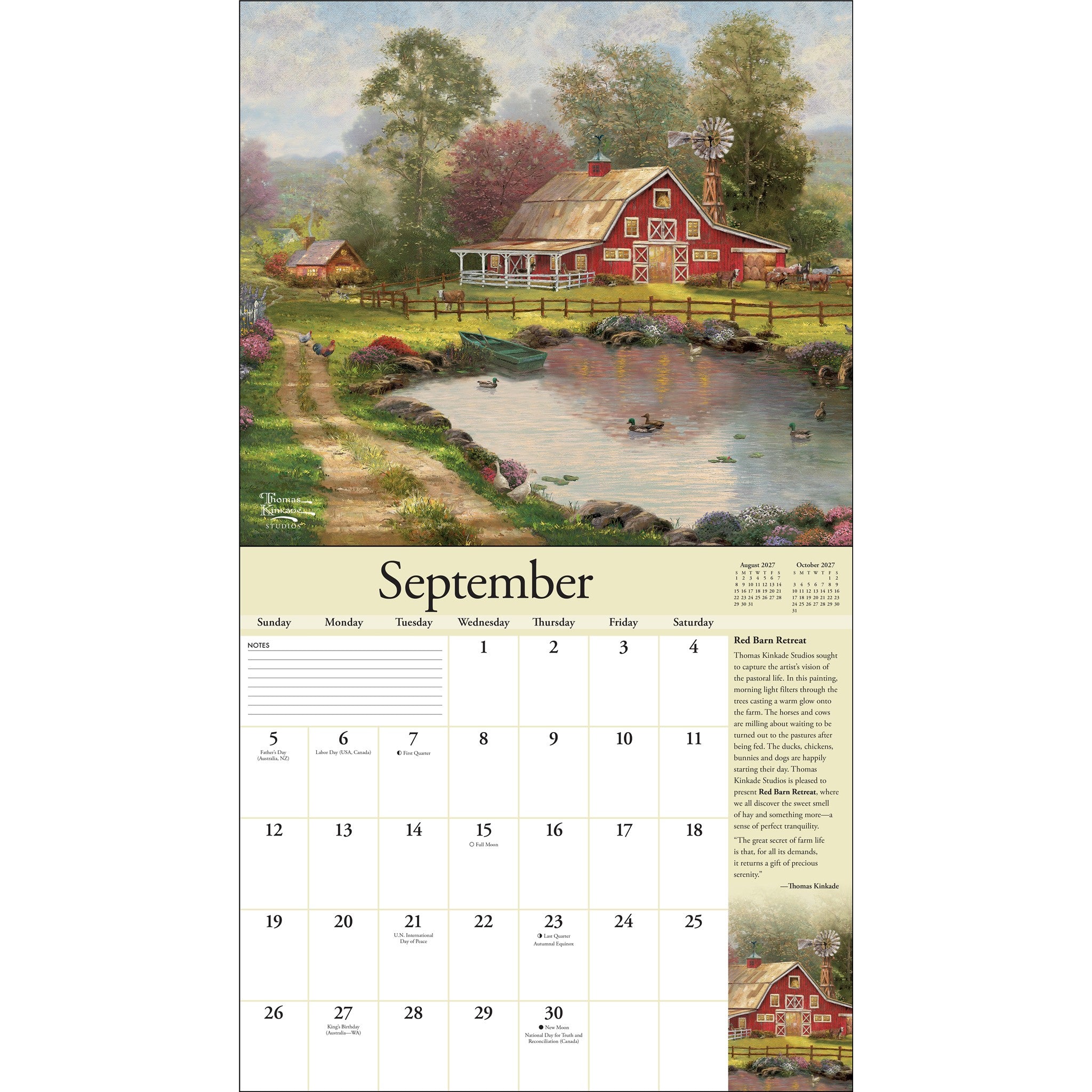 Calendrier mural de luxe édition spéciale collector Thomas Kinkade Lumières de la maison 2027