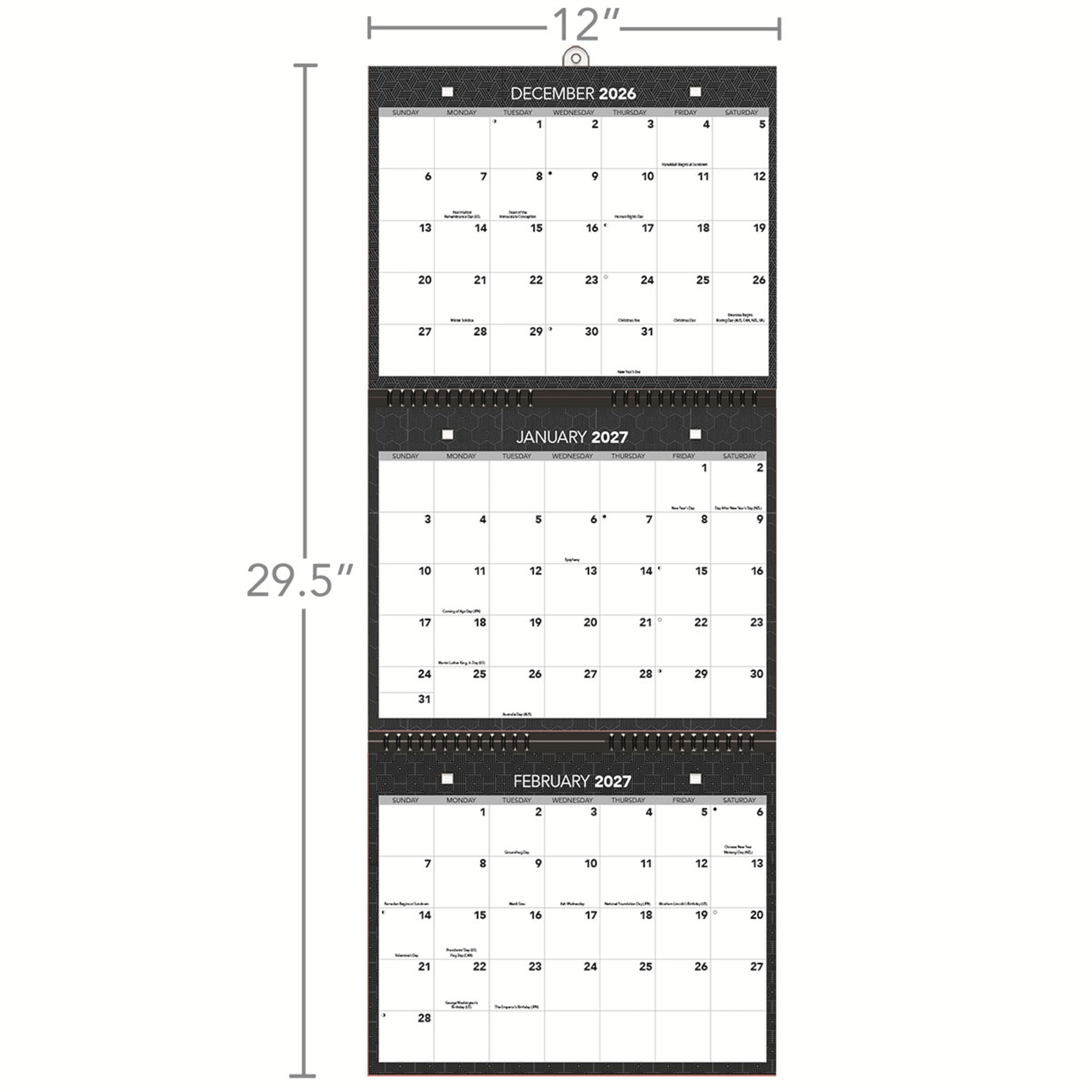 Calendrier mural Tri-View Office 2026-2027