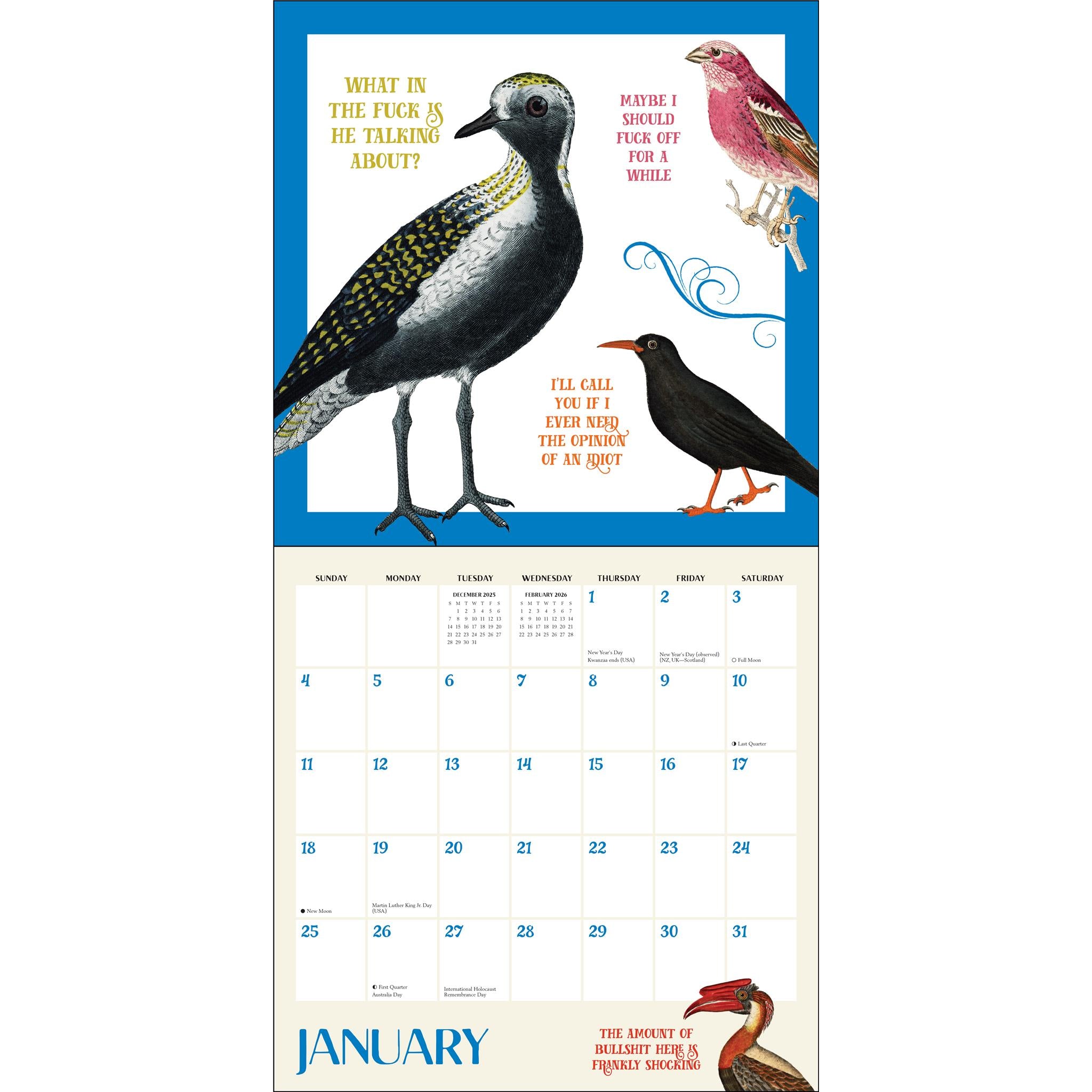 Calendrier mural Effin' Birds 2026