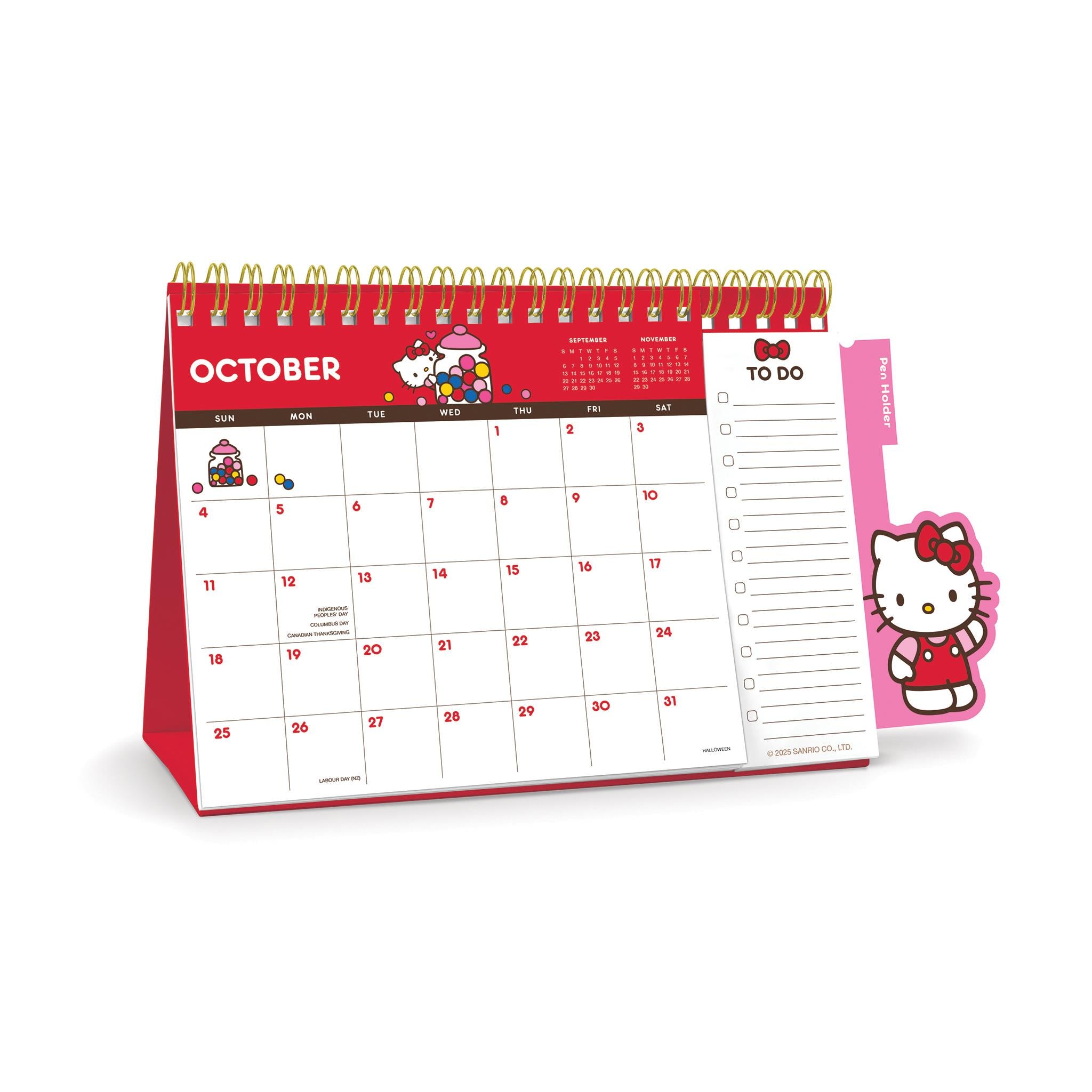 Calendrier chevalet Hello Kitty rose ludique 2026 - Disponible uniquement en ligne