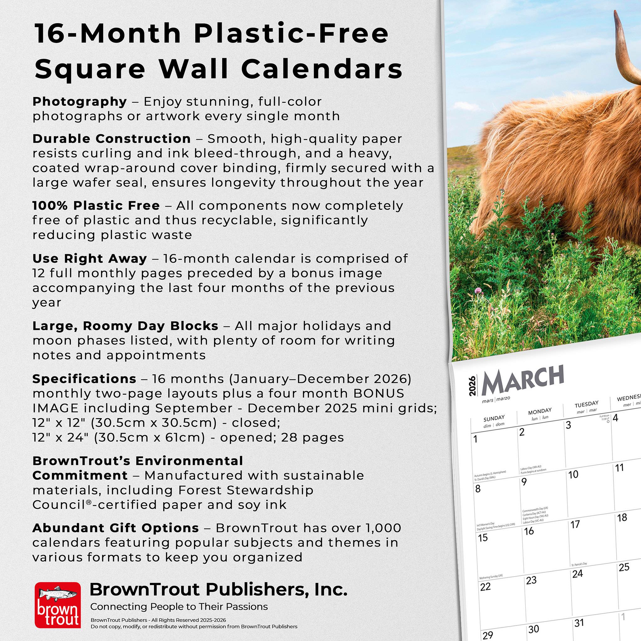 Calendrier mural des vaches des Highlands 2026