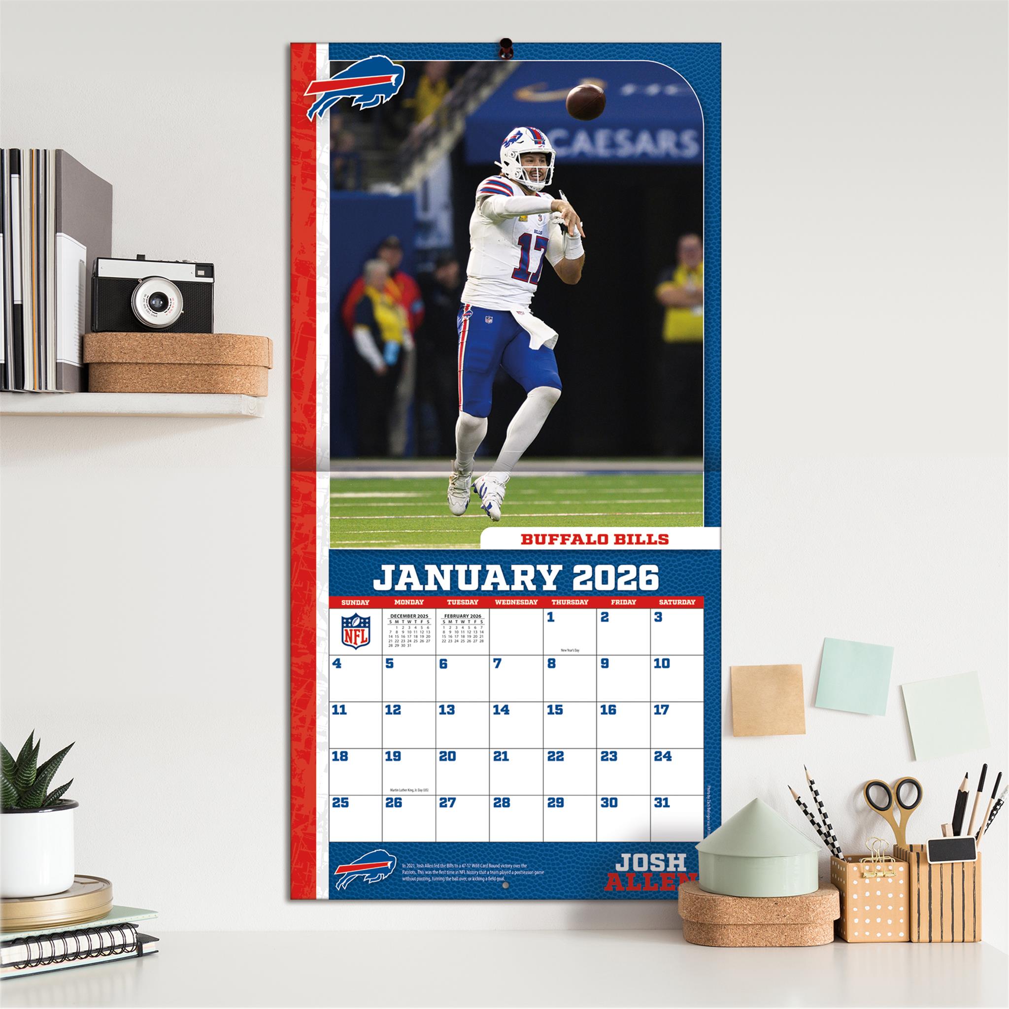 Calendrier mural 2026 de Josh Allen, joueur des Buffalo Bills (NFL)