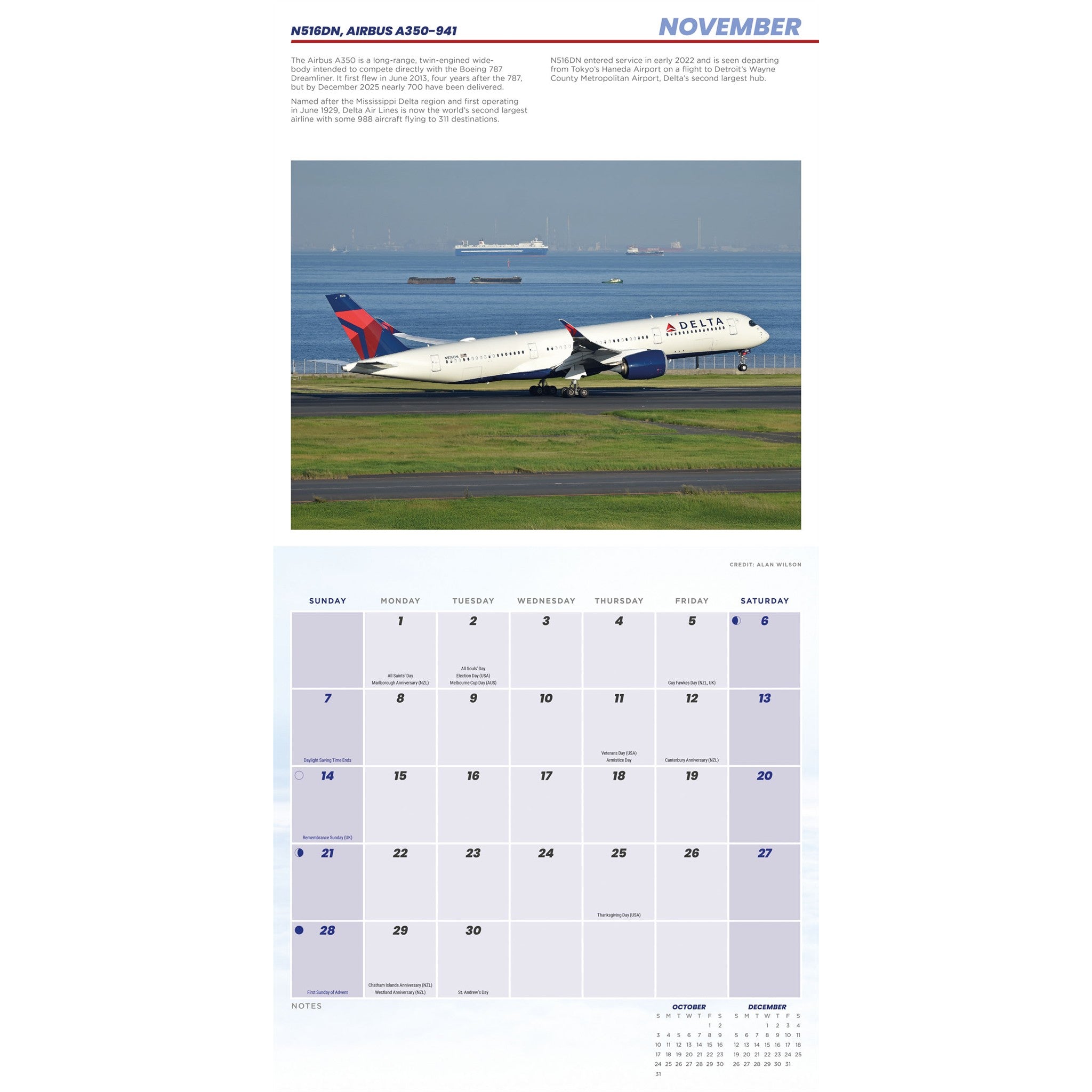 Calendrier mural Avions commerciaux 2027