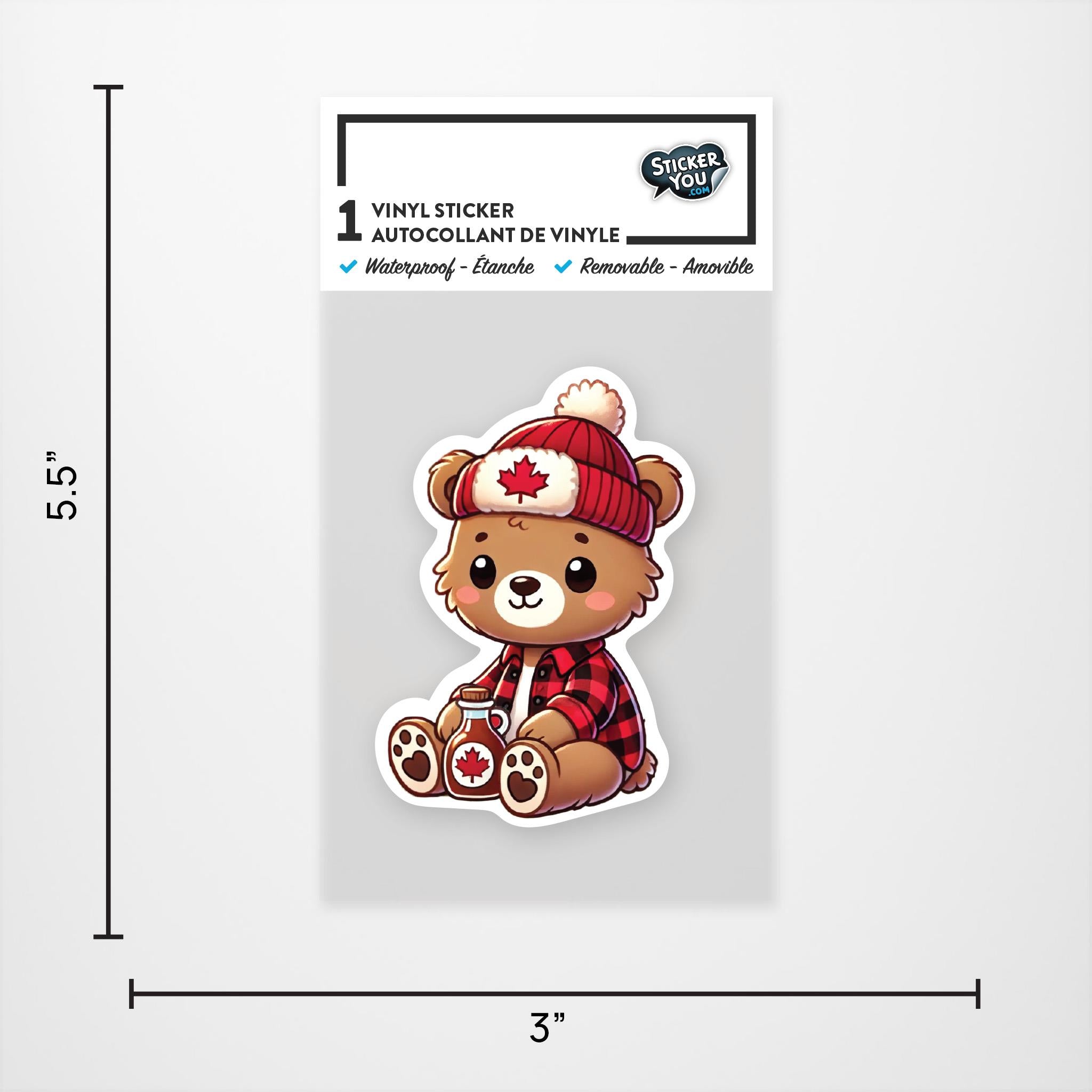 Cool Canadian Bear w Maple Syrup Vinyl Sticker