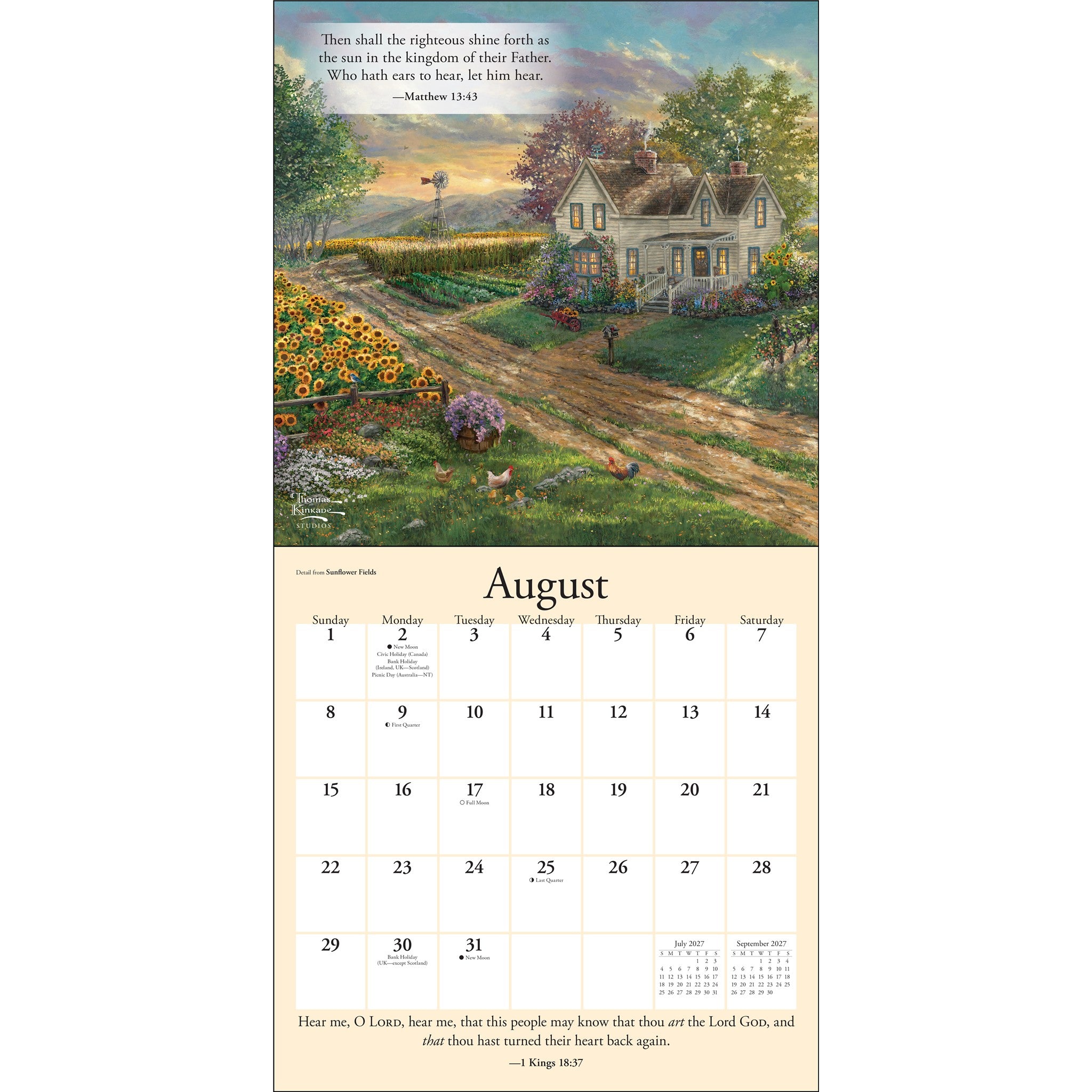Calendrier mural 2027 Thomas Kinkade Gardens of Grace avec versets bibliques