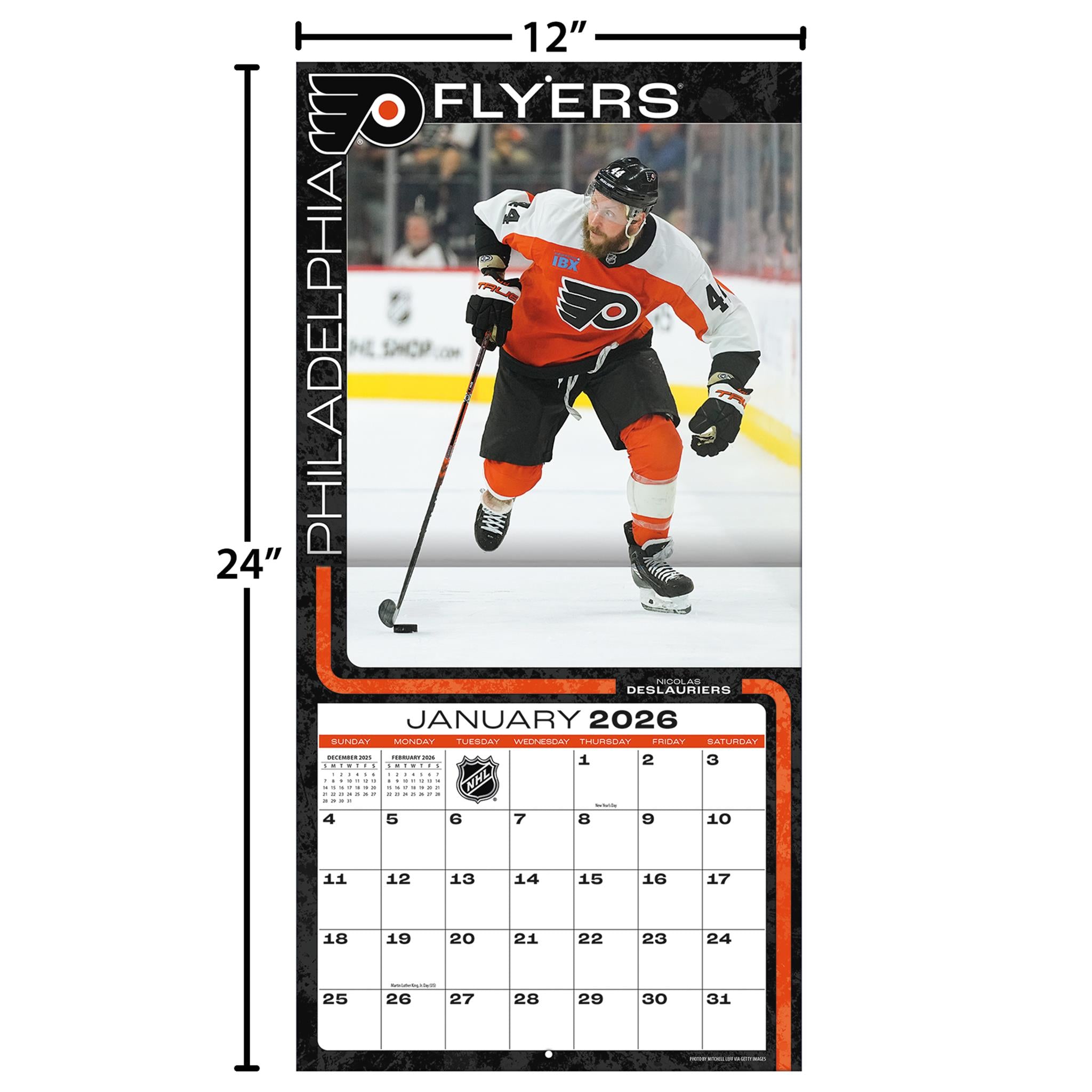 Calendrier mural 2026 des Flyers de Philadelphie (NHL)