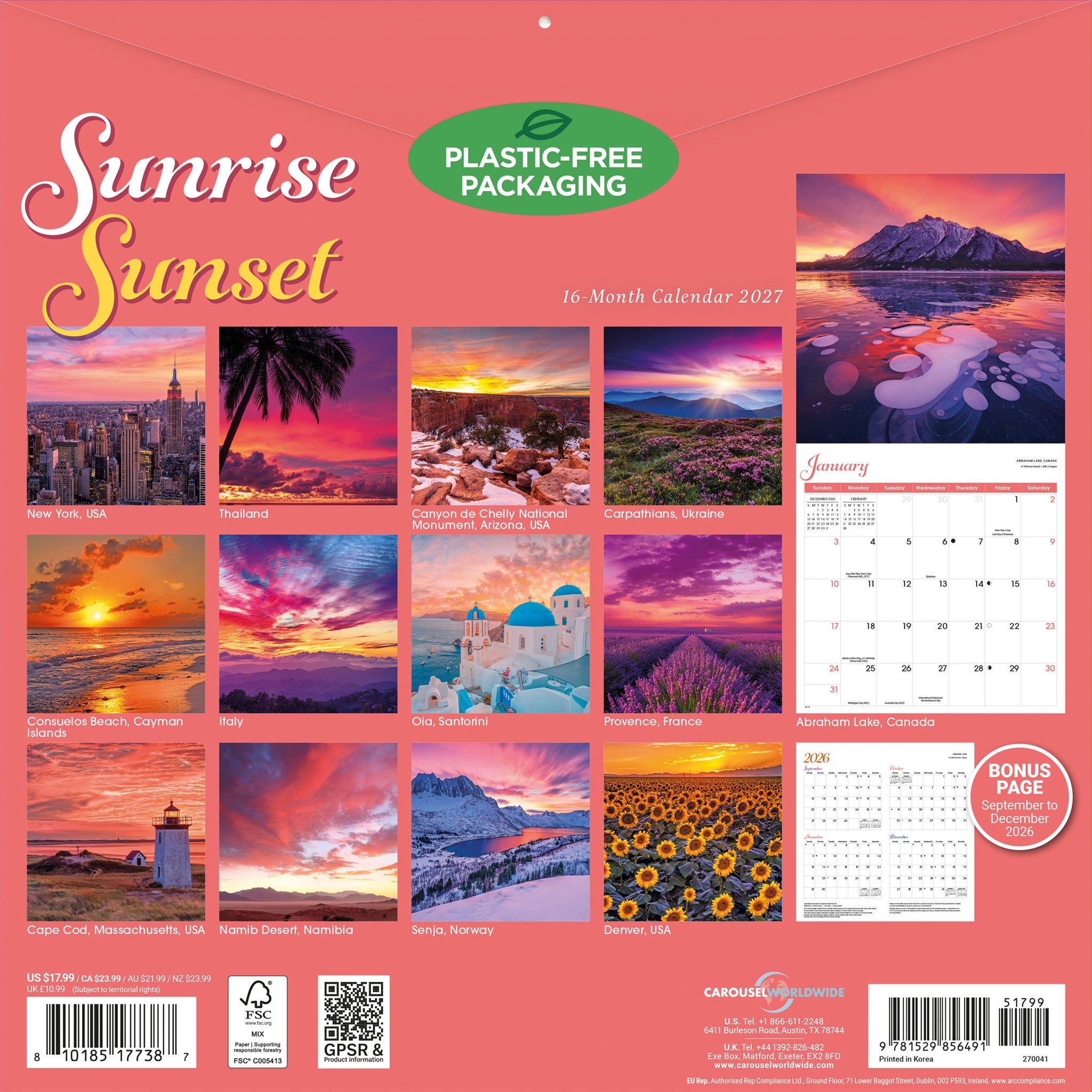 Calendrier mural Lever et coucher du soleil 2027
