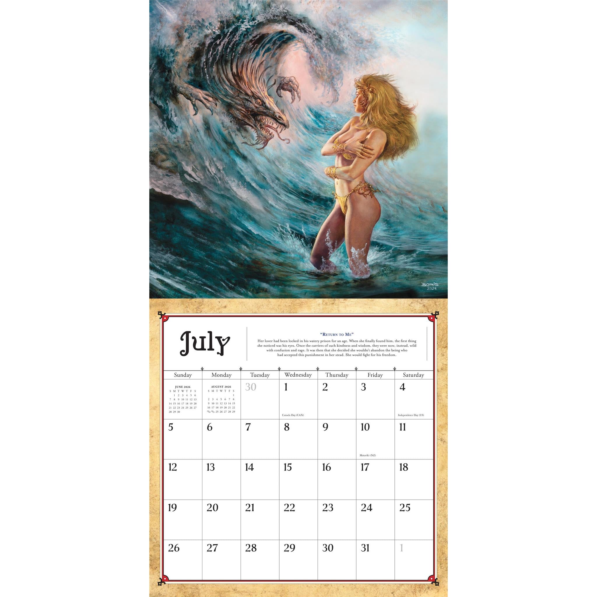 Calendrier mural fantastique 2026 de Boris Vallejo et Julie Bells