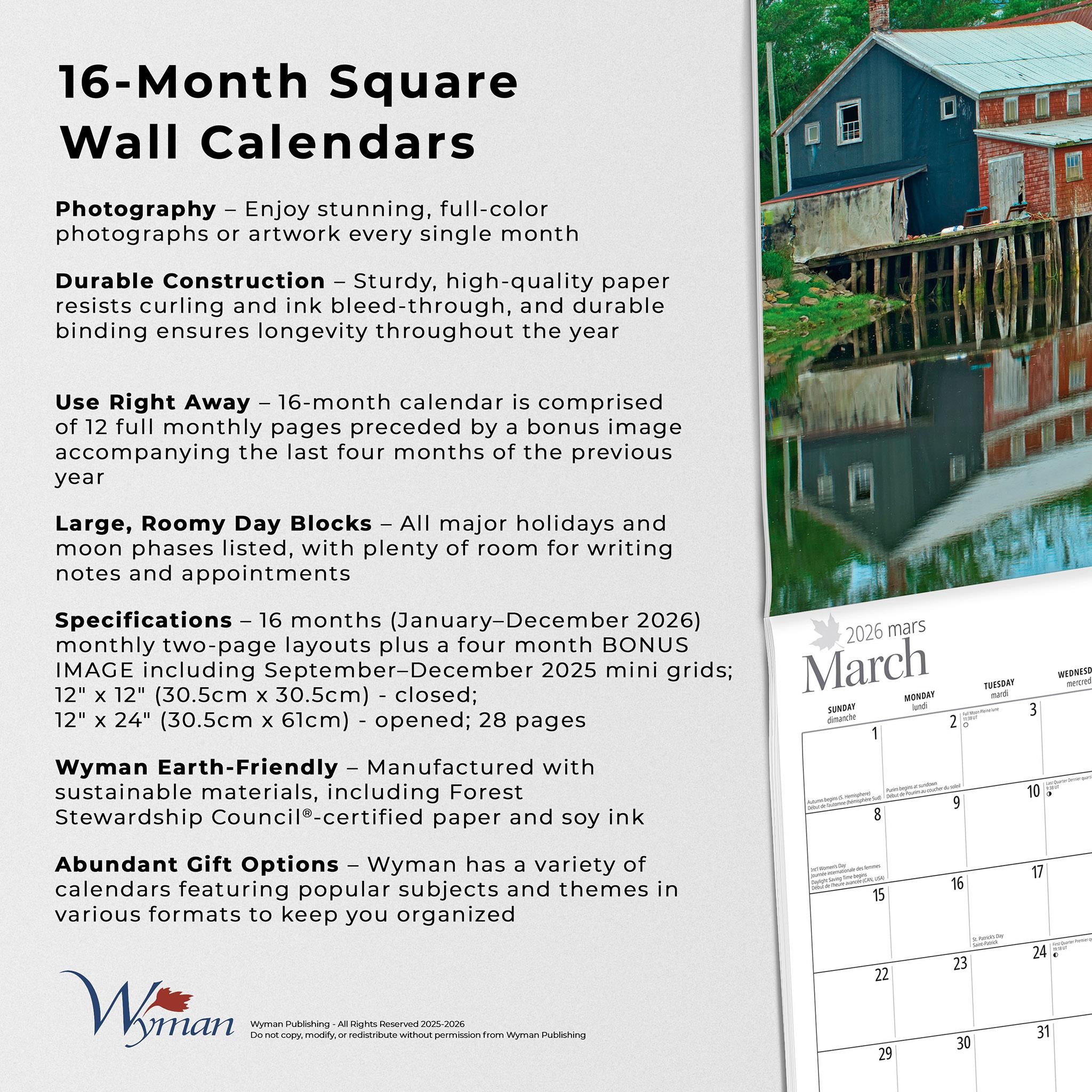 Calendrier mural du Nouveau-Brunswick 2026