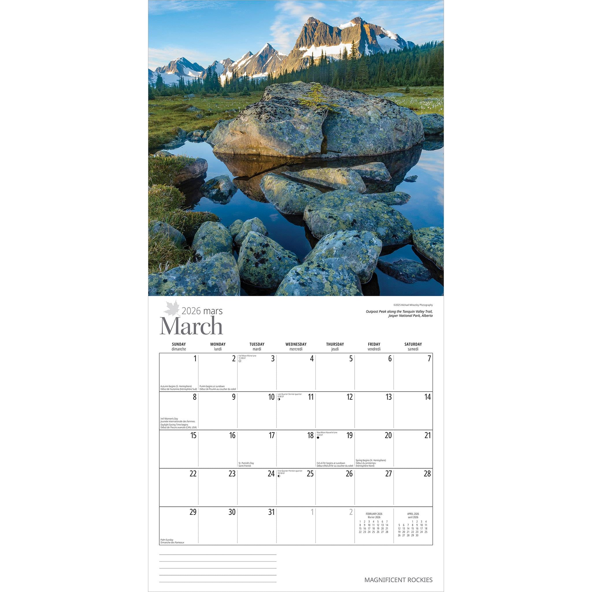 Calendrier mural des magnifiques Rocheuses 2026