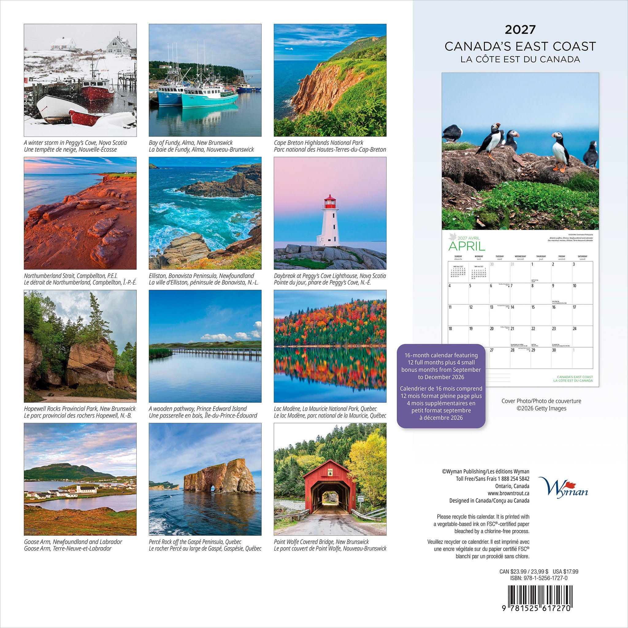 Canada's East Coast / La côte Est du Canada 2027 Wall Calendar