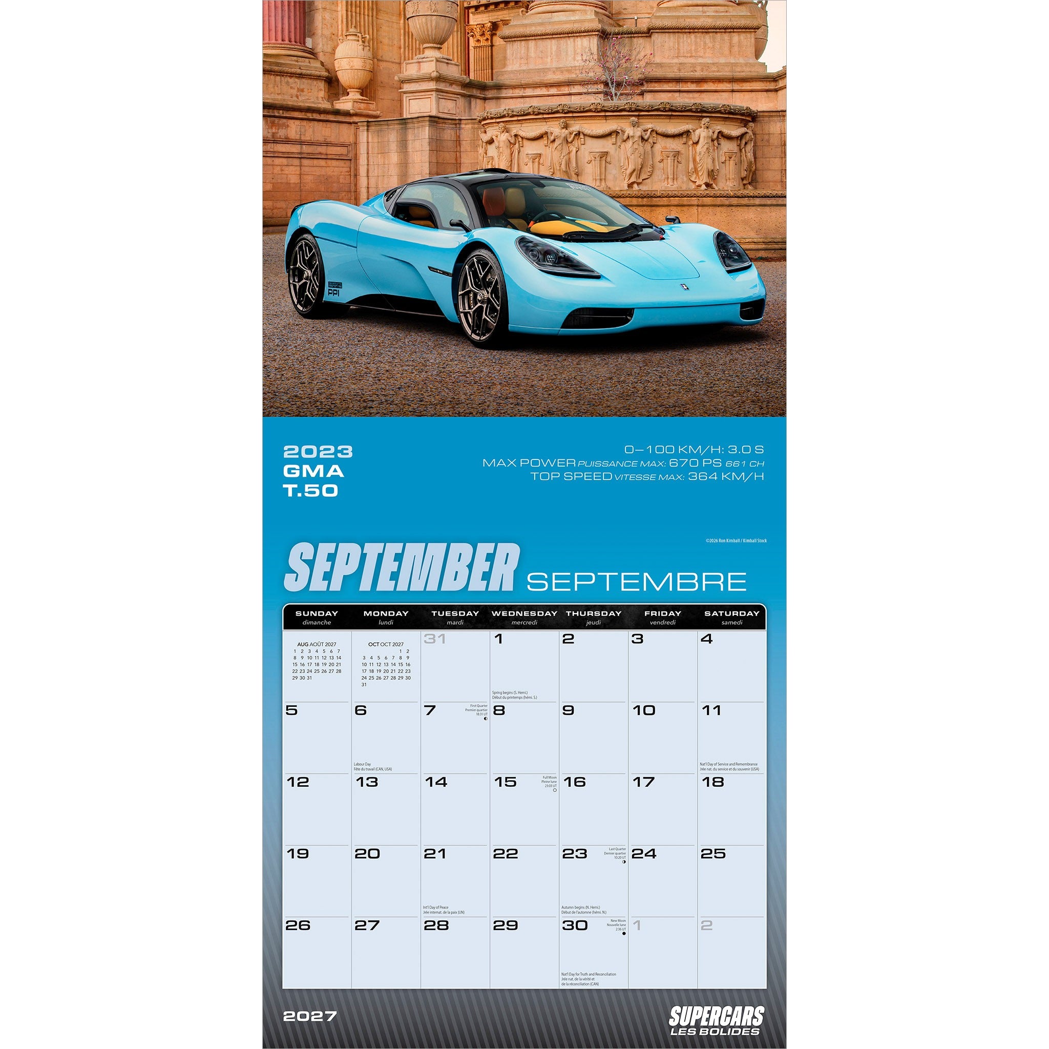Supercars Les bolides 2027 Wall Calendar (French)