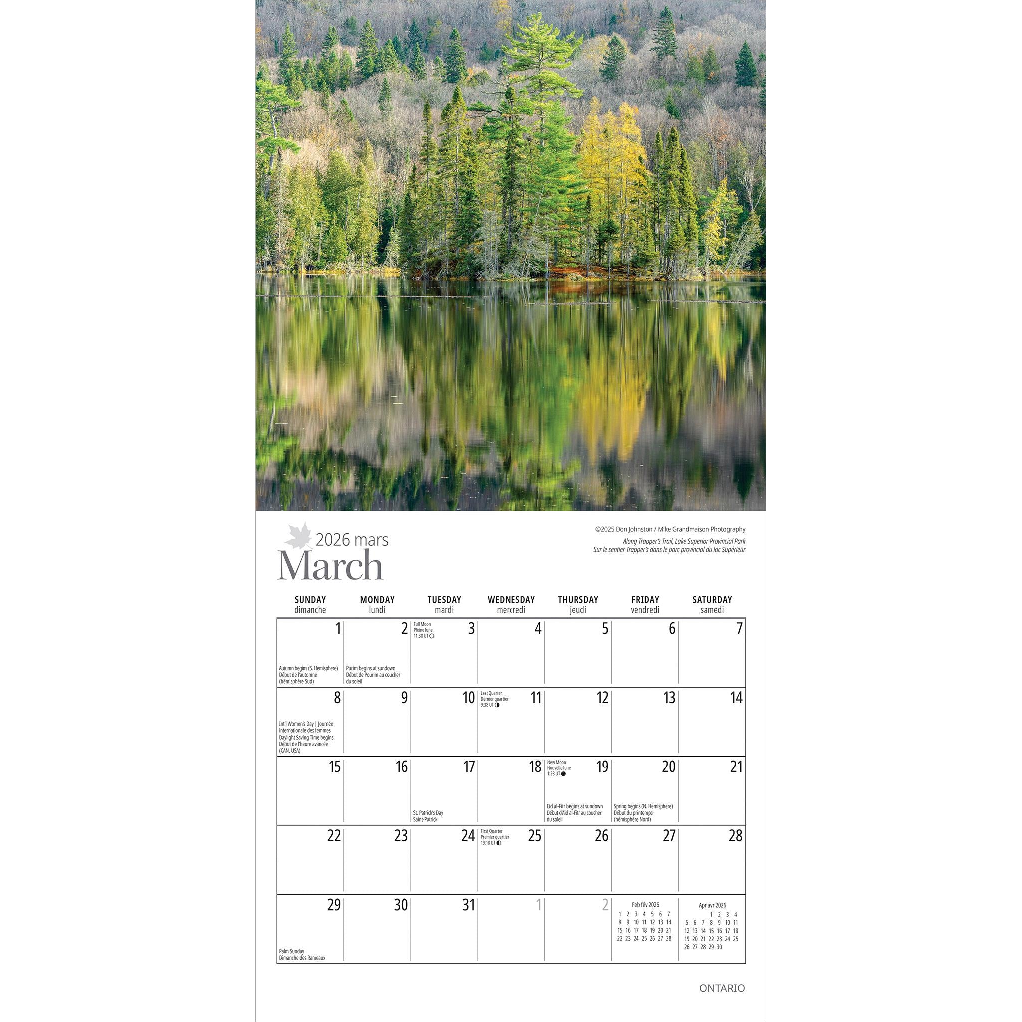 Mini-calendrier bilingue de l'Ontario 2026