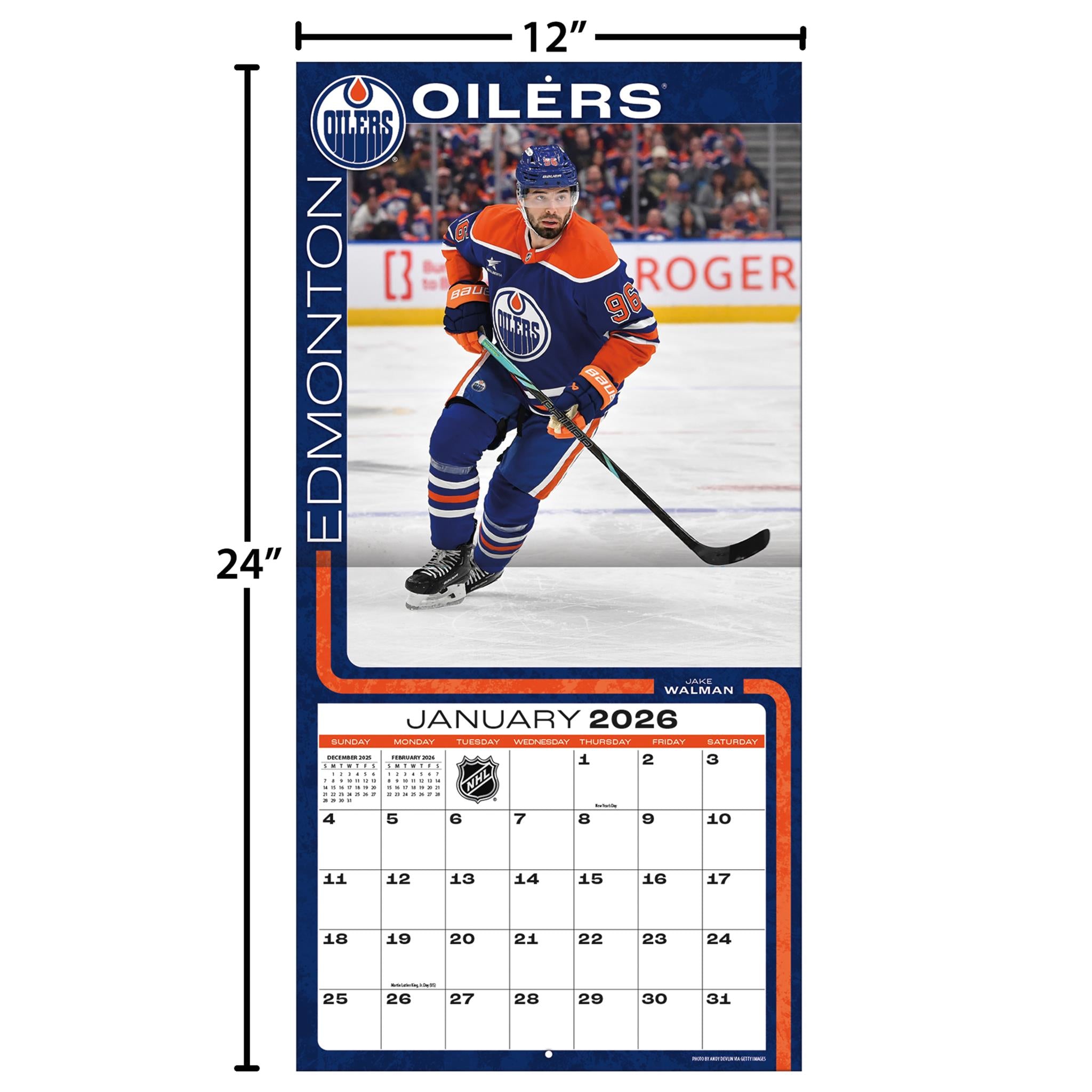 Calendrier mural 2026 des Oilers d'Edmonton de la LNH