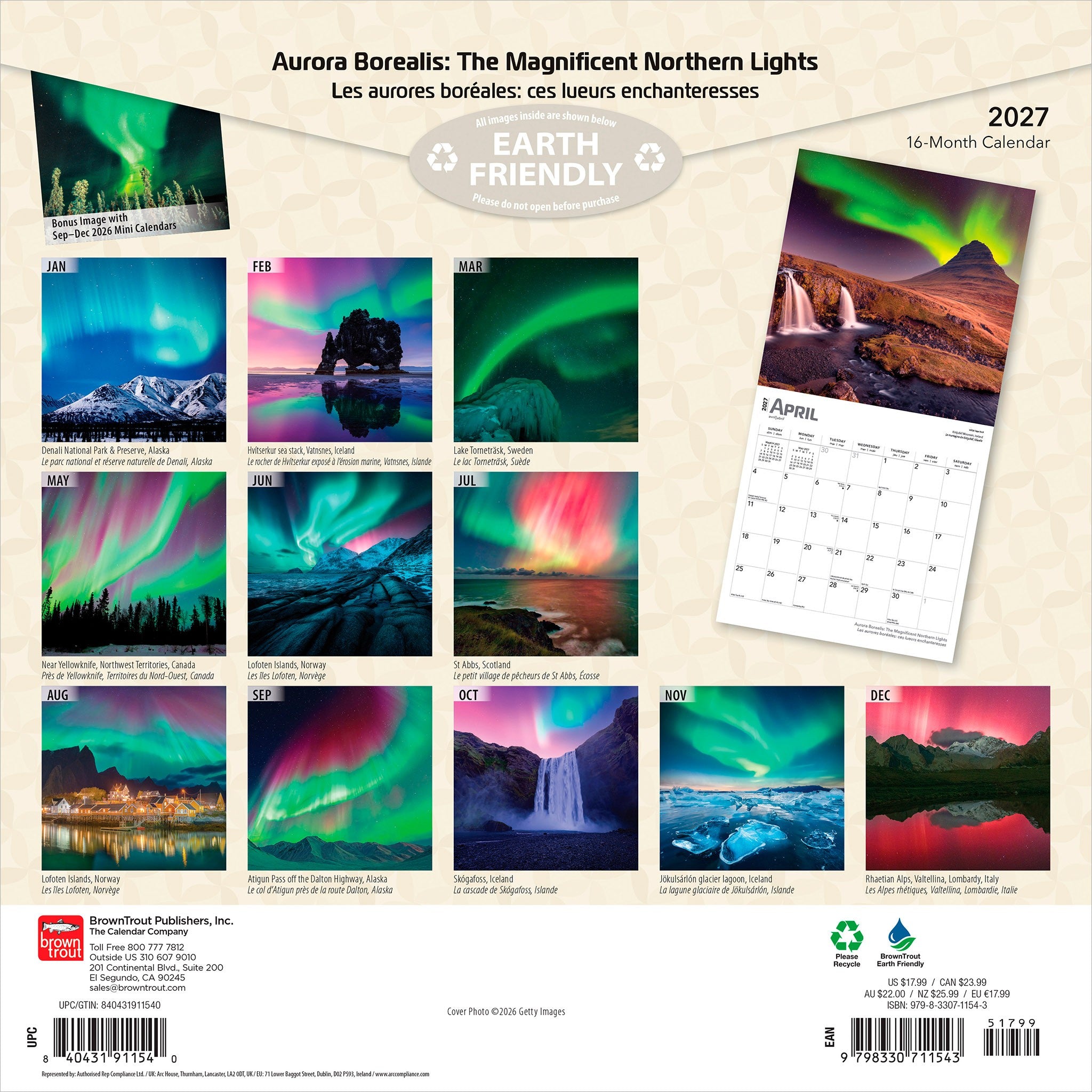 Aurora Borealis / Les aurores boréales 2027 Wall Calendar - Online Only