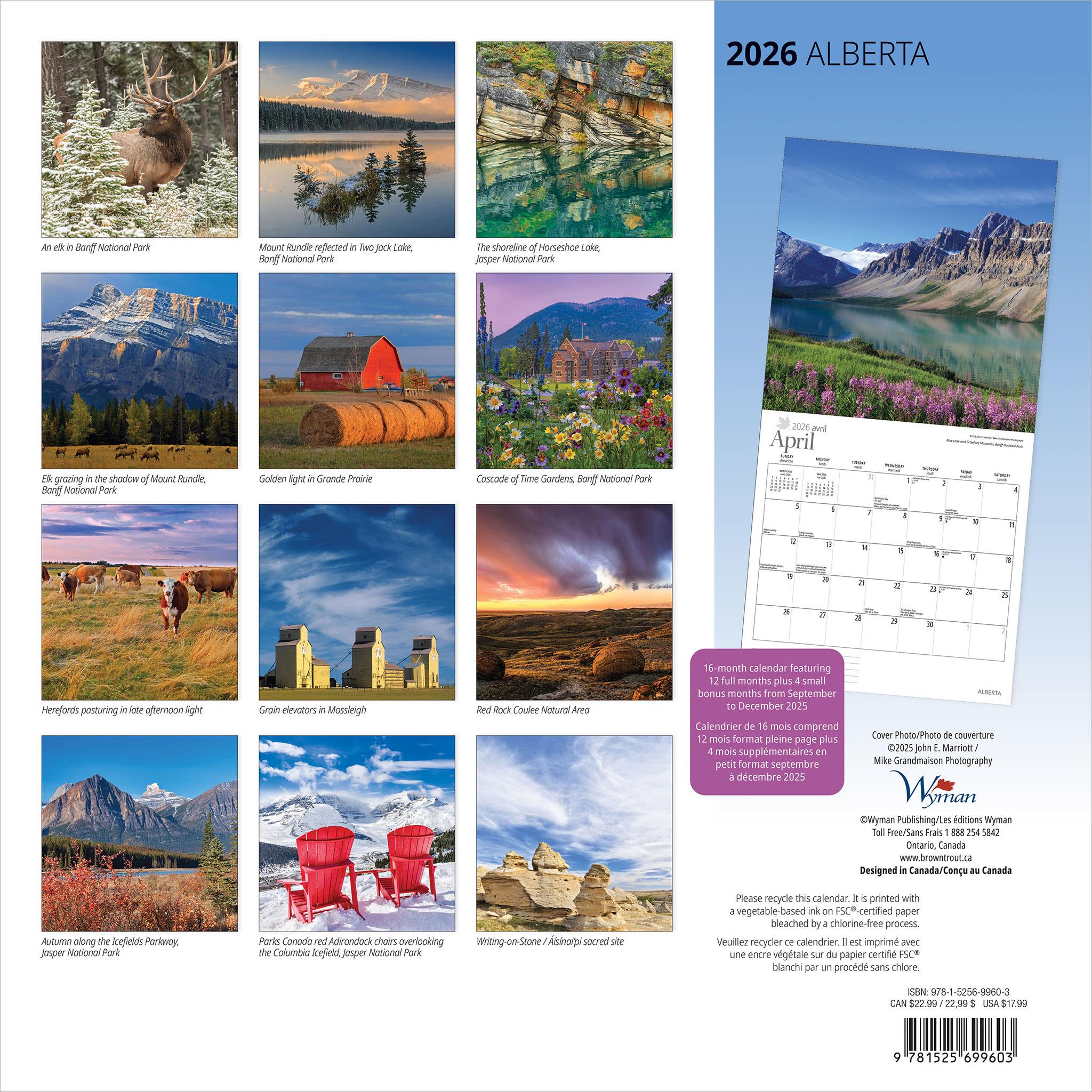 Calendrier mural Alberta 2026
