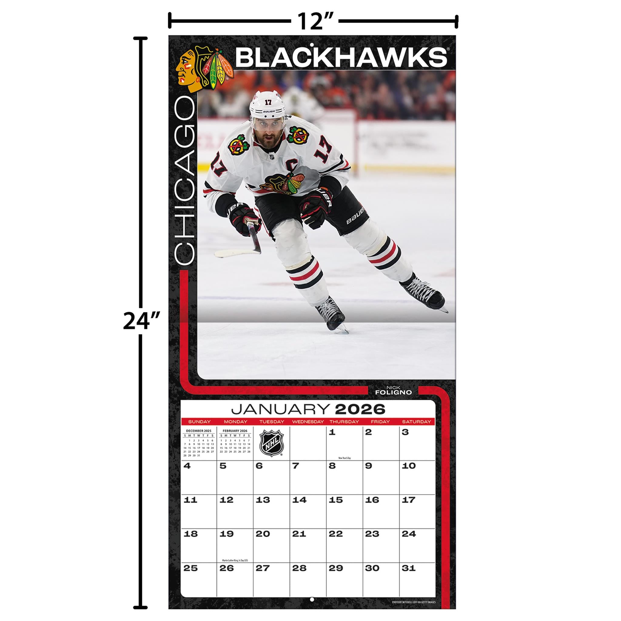Calendrier mural 2026 des Blackhawks de Chicago (NHL)