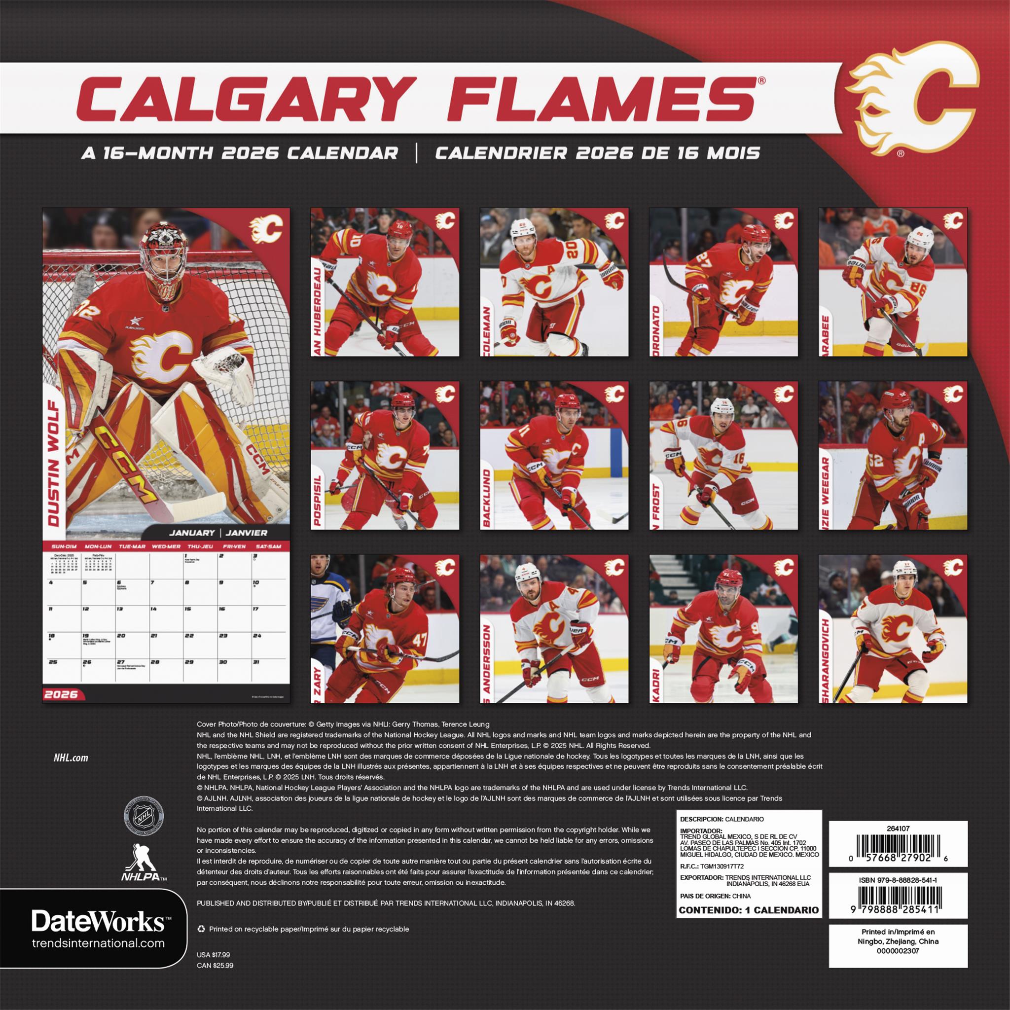 Calendrier mural bilingue 2026 des Flames de Calgary de la LNH