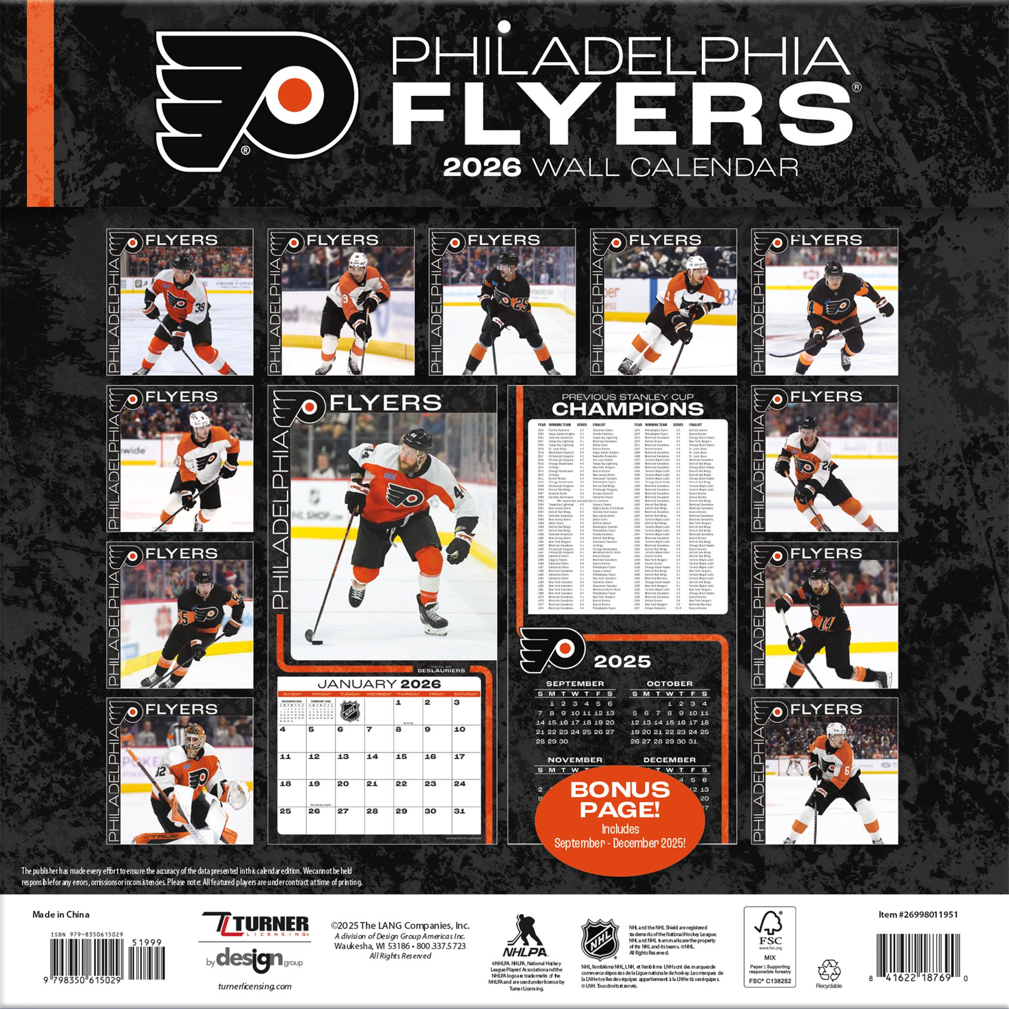 Calendrier mural 2026 des Flyers de Philadelphie (NHL)