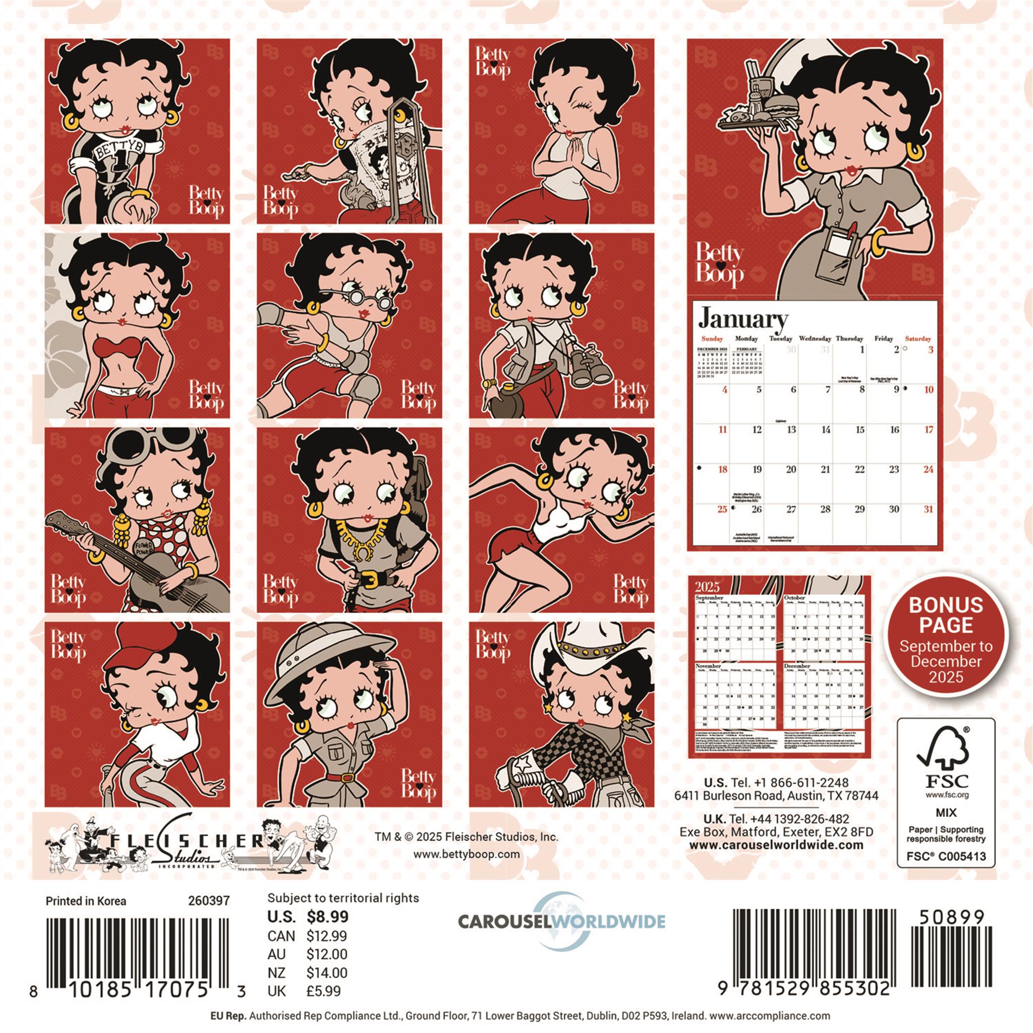 Mini calendrier Betty Boop 2026