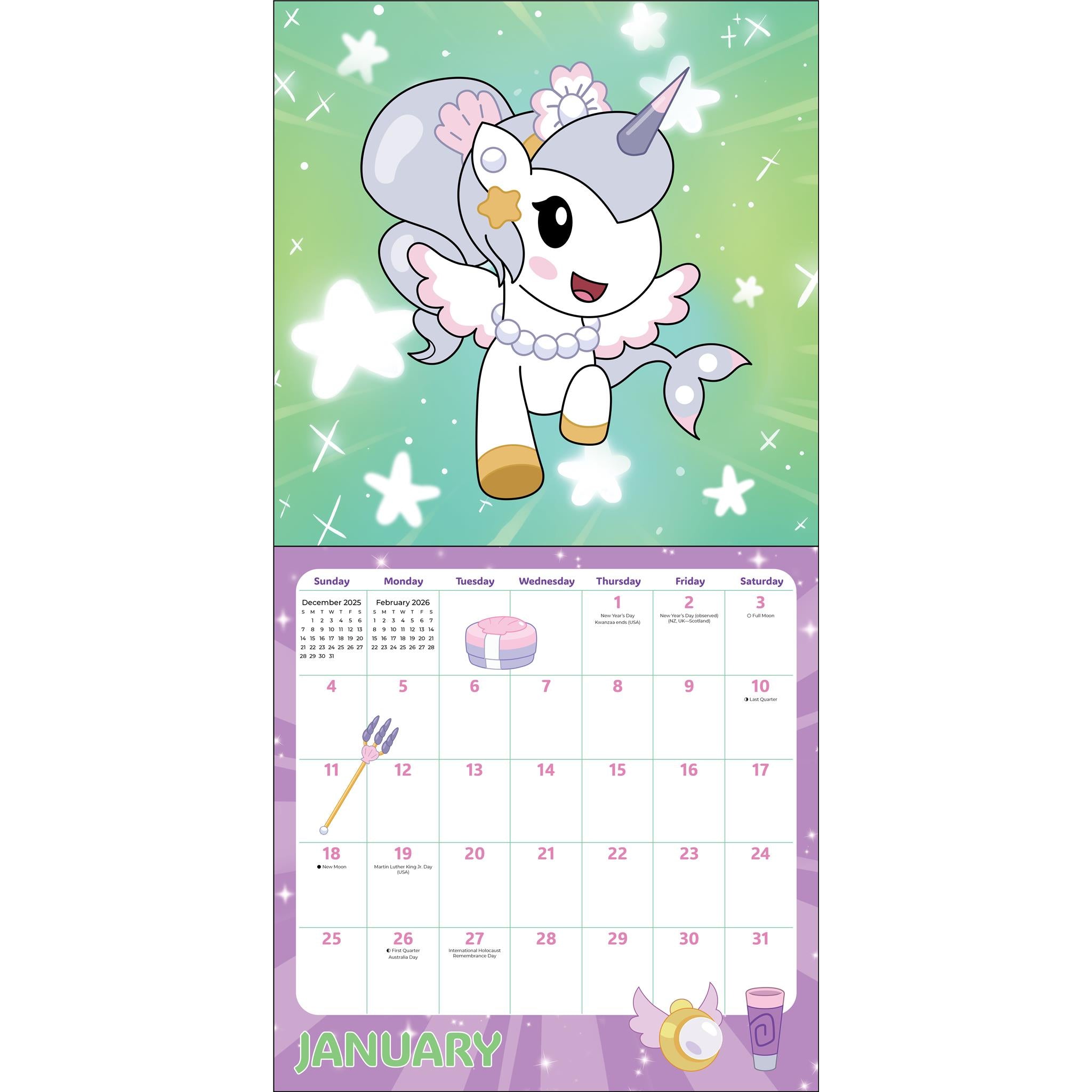 Calendrier mural Mermicorno Starfall avec autocollants 2026 - Disponible uniquement en ligne