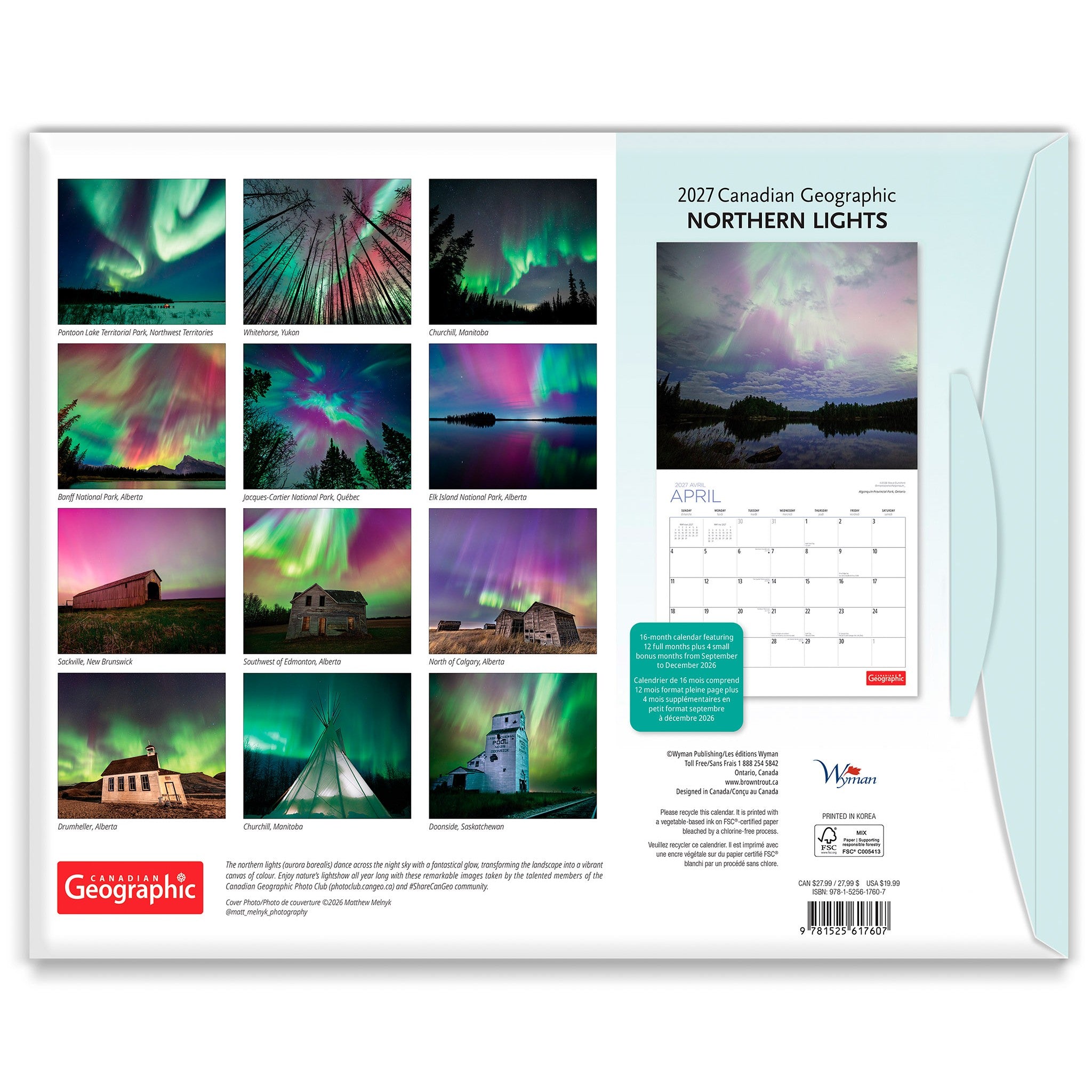 Canadian Geographic Northern Lights 2027 Wall Calendar