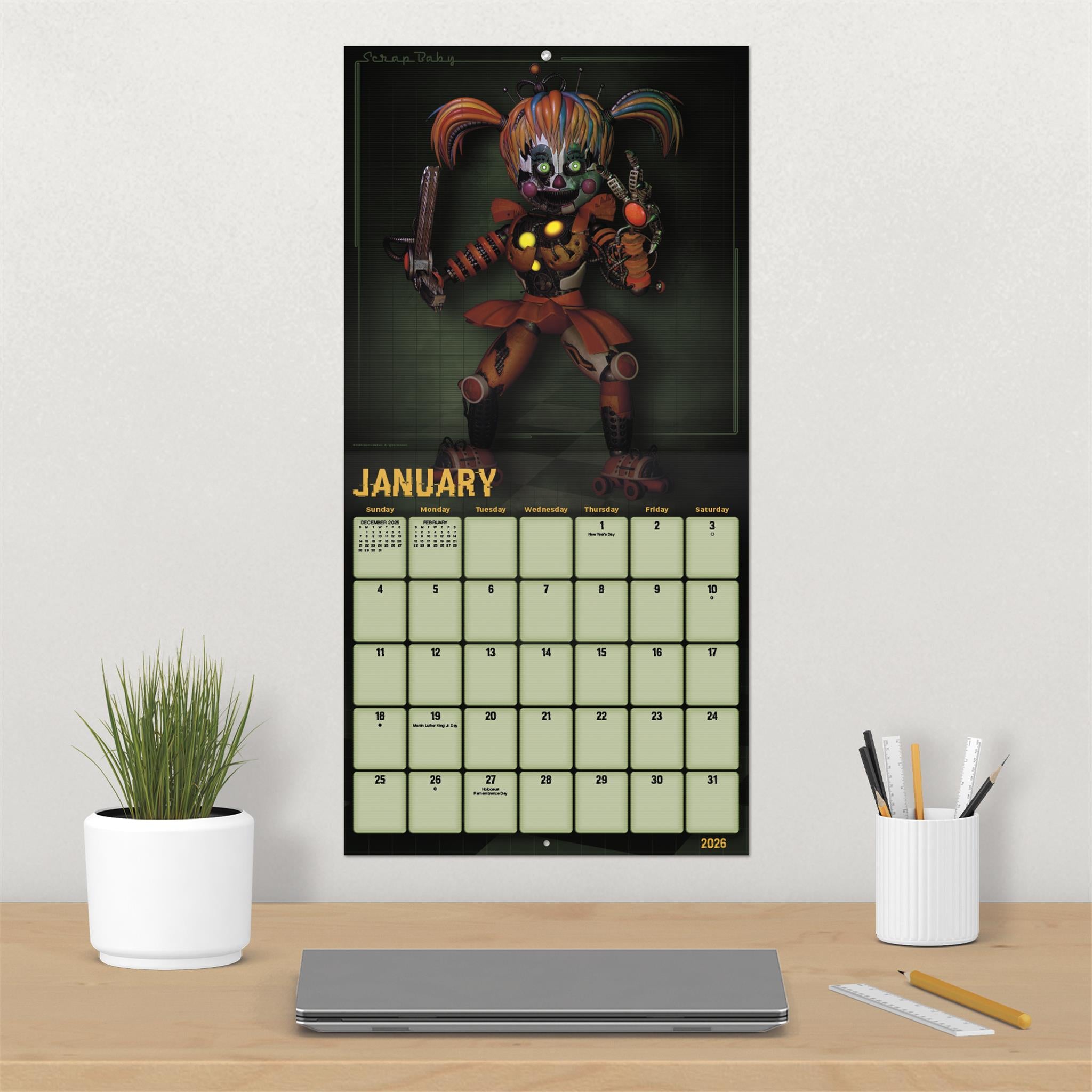 Calendrier mural de luxe exclusif Five Nights At Freddy's avec autocollant 2026