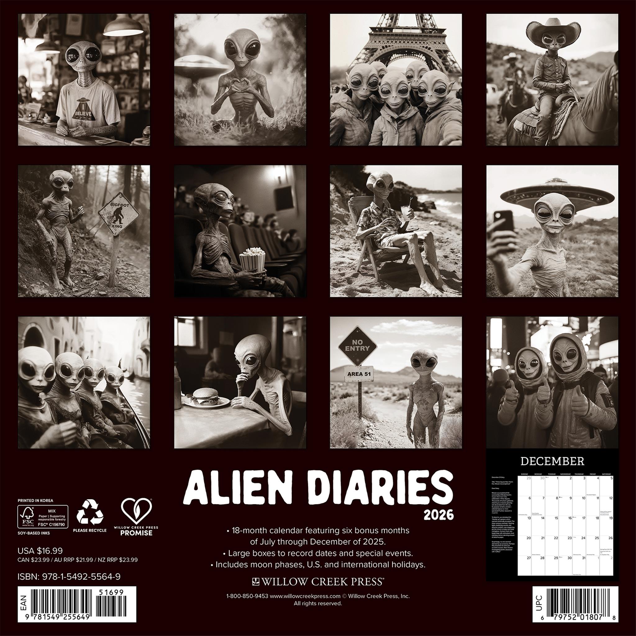 Calendrier mural Alien Diaries 2026 - Disponible uniquement en ligne