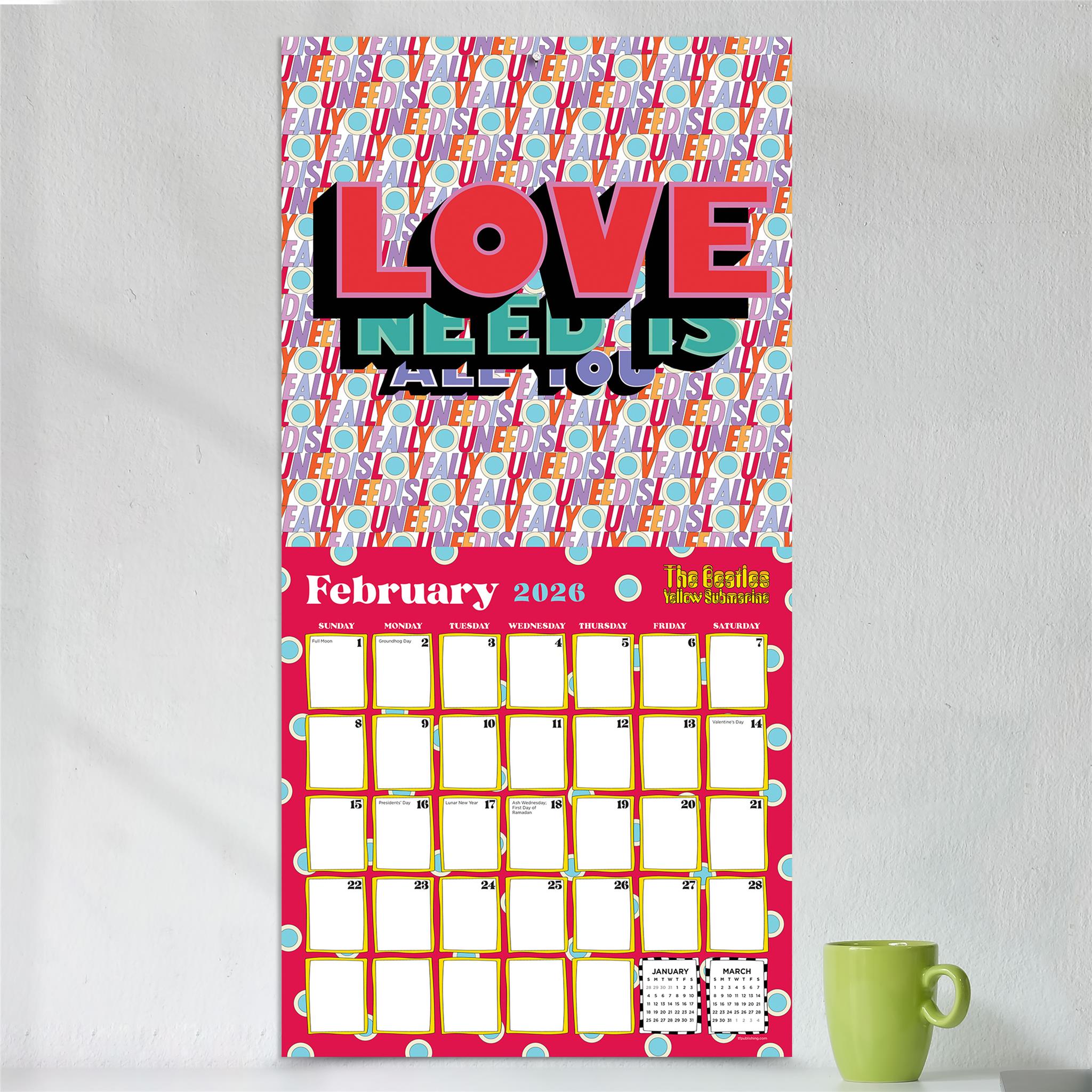 Calendrier mural Beatles Yellow Submarine 2026 - Disponible uniquement en ligne