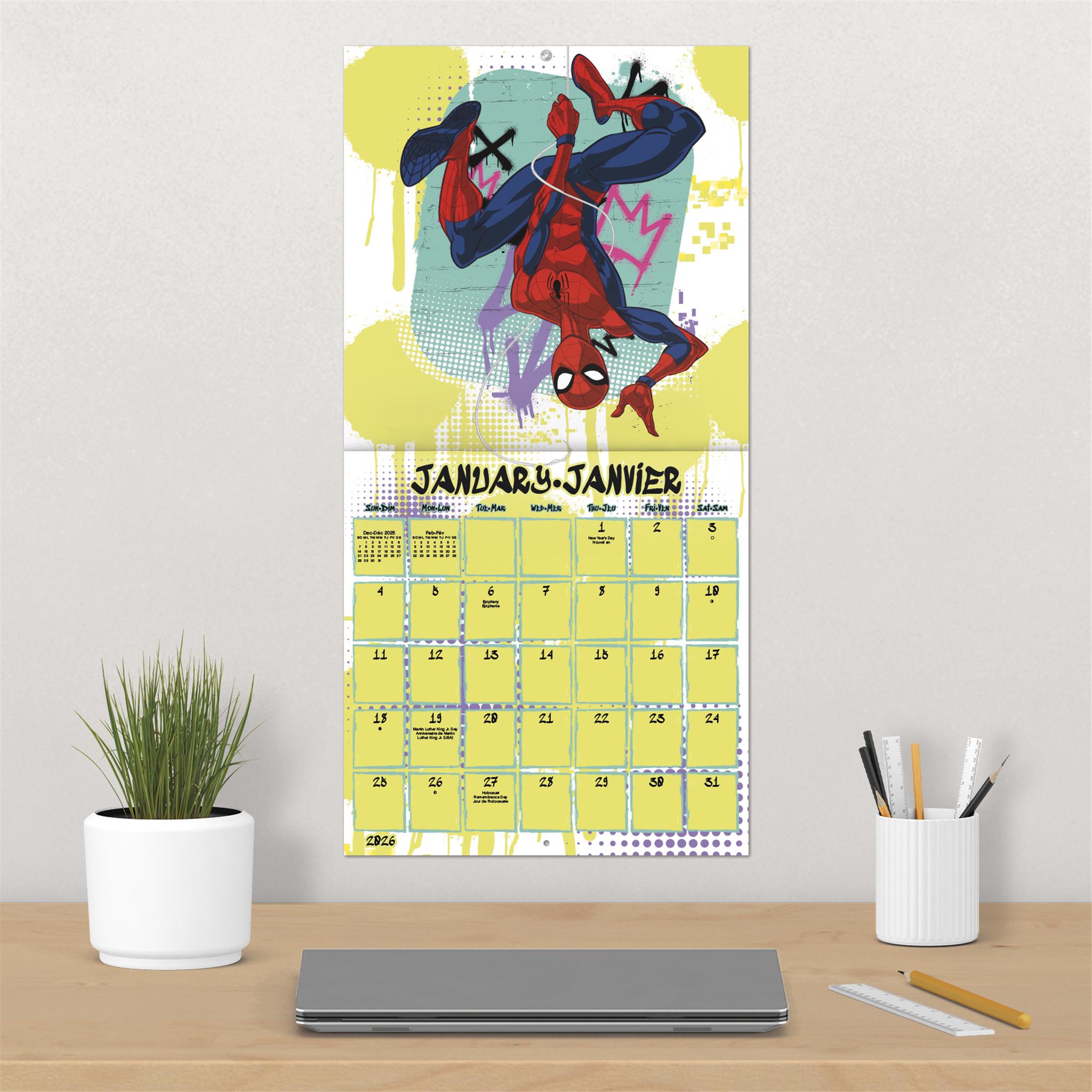 Spider Man Bilingual 2026 Wall Calendar