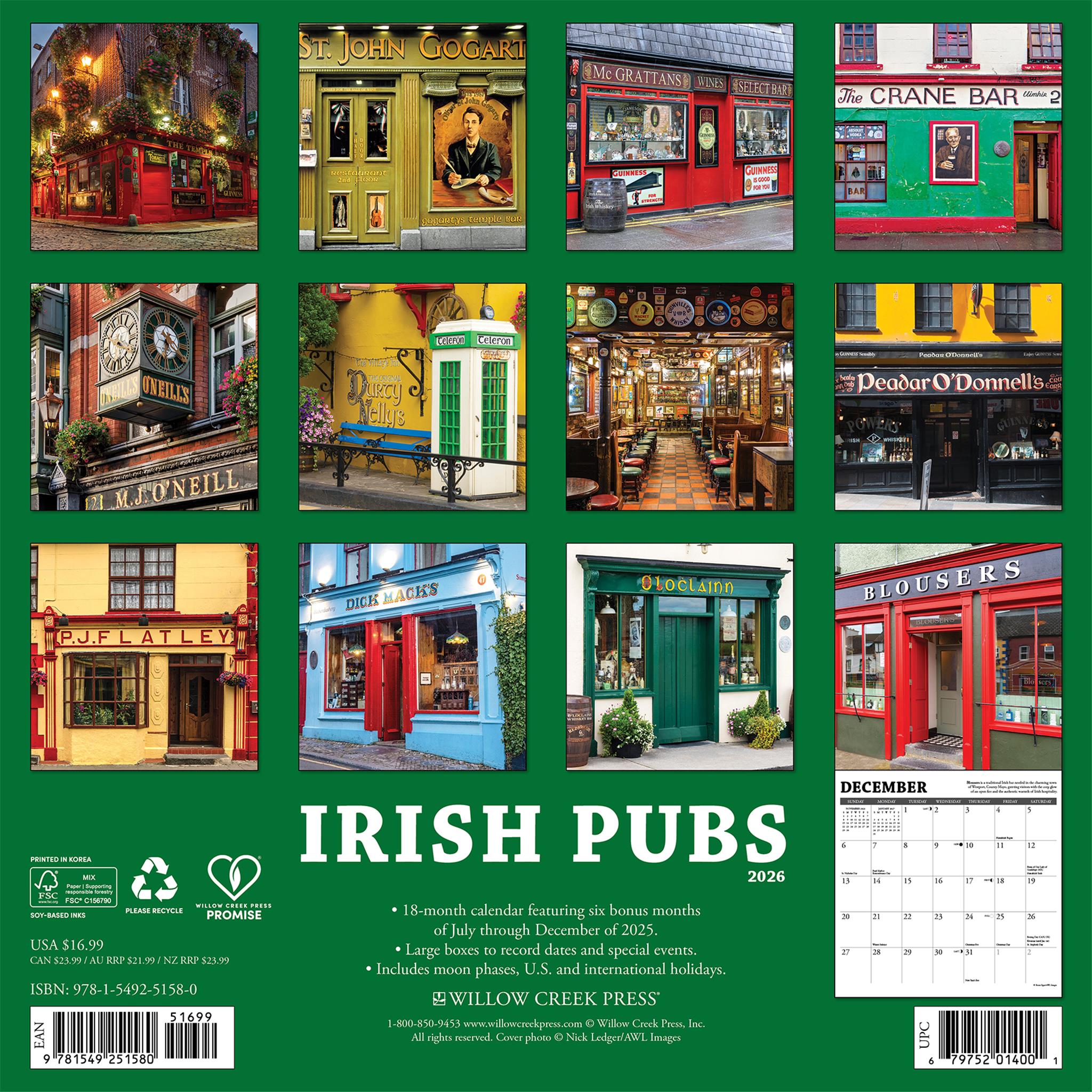 Irish Pubs 2026 Wall Calendar
