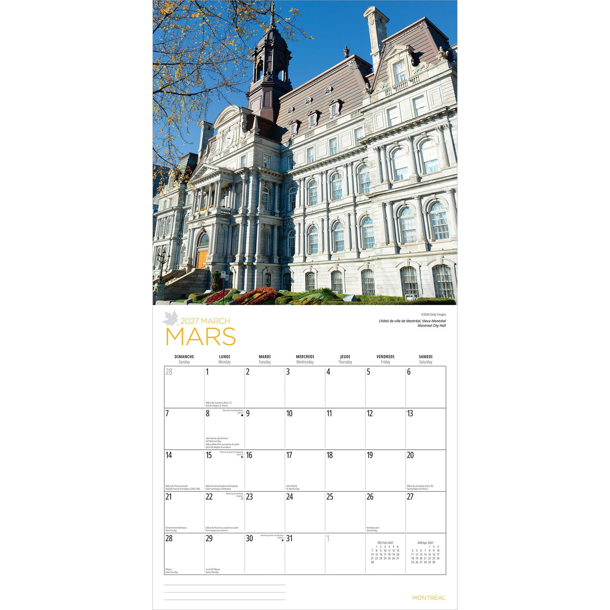 Montréal 2027 Wall Calendar