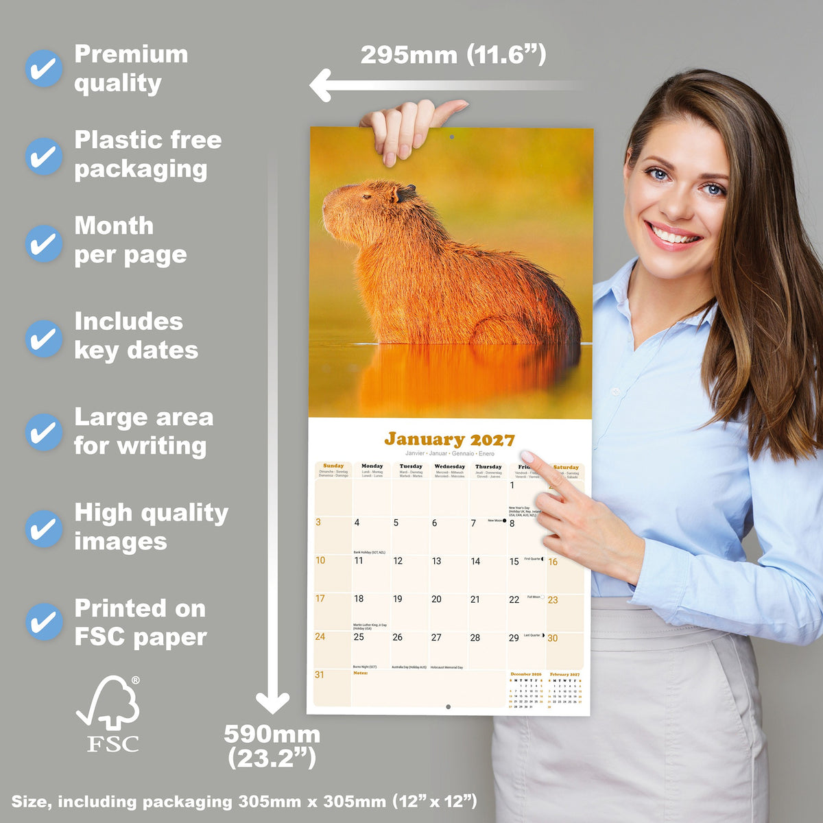 Capybara 2027 Wall Calendar