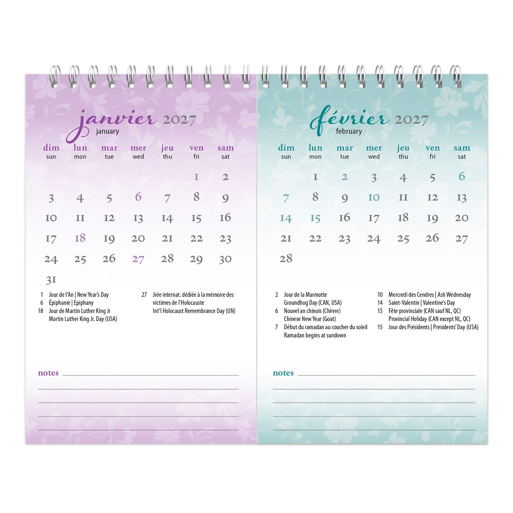Calendrier chevalet à pages divisées Double-View 2027 Easel Calendar