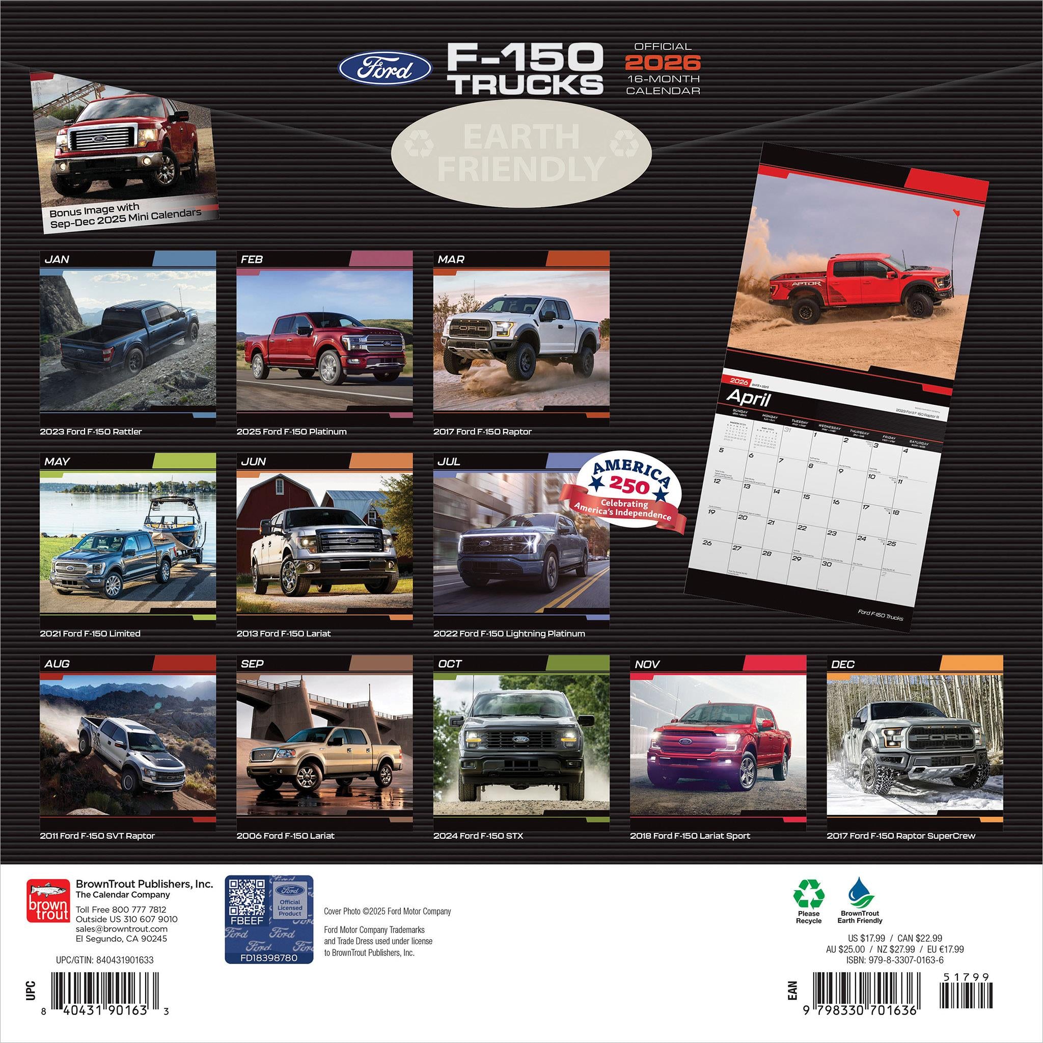 Calendrier mural des camions Ford F150 2026