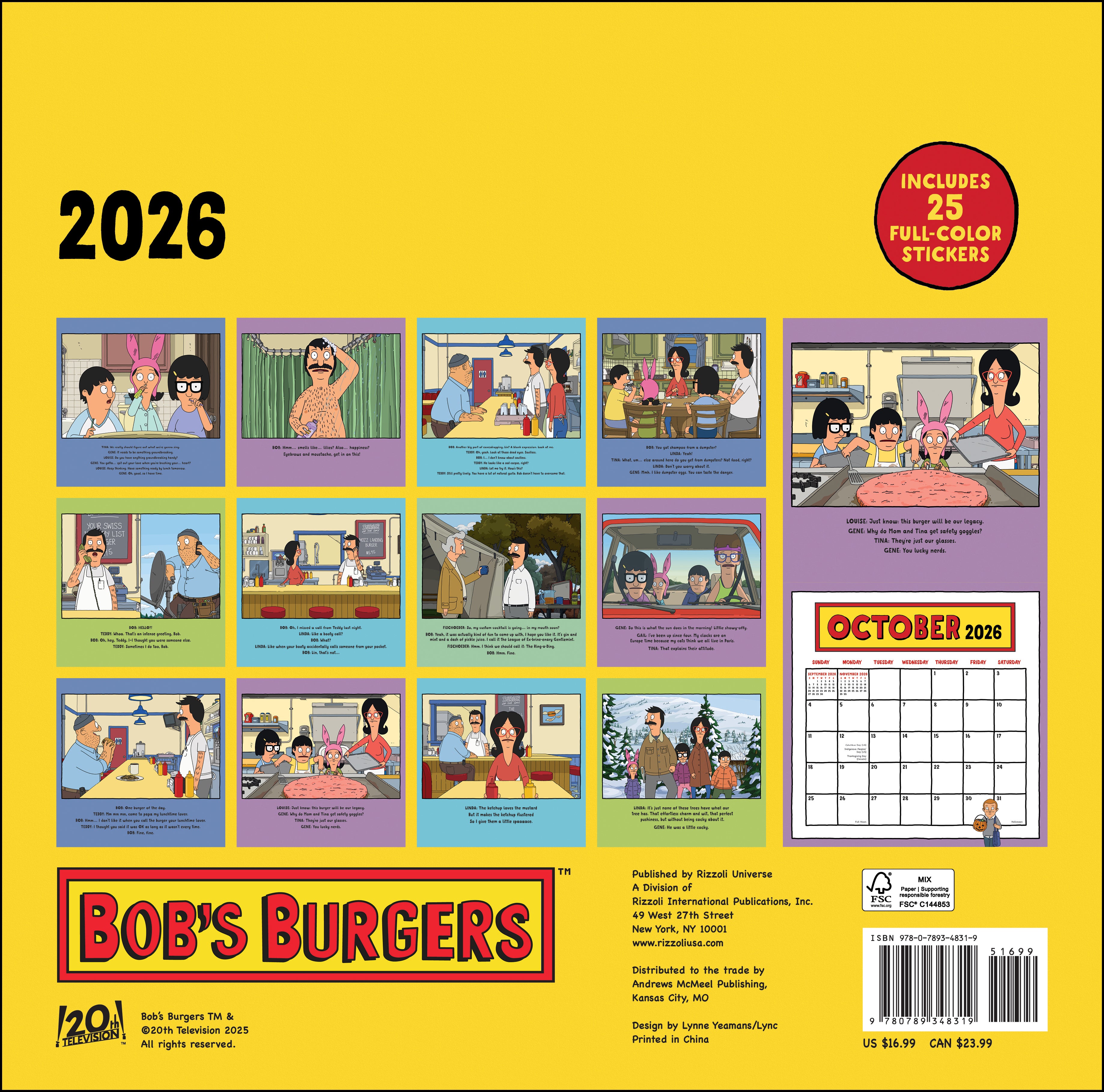 Calendrier mural Bob's Burgers 2026