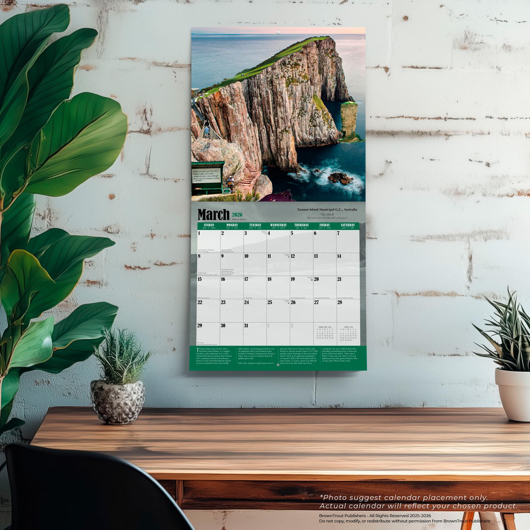 Calendrier mural 2026 des trous de golf les plus difficiles au monde