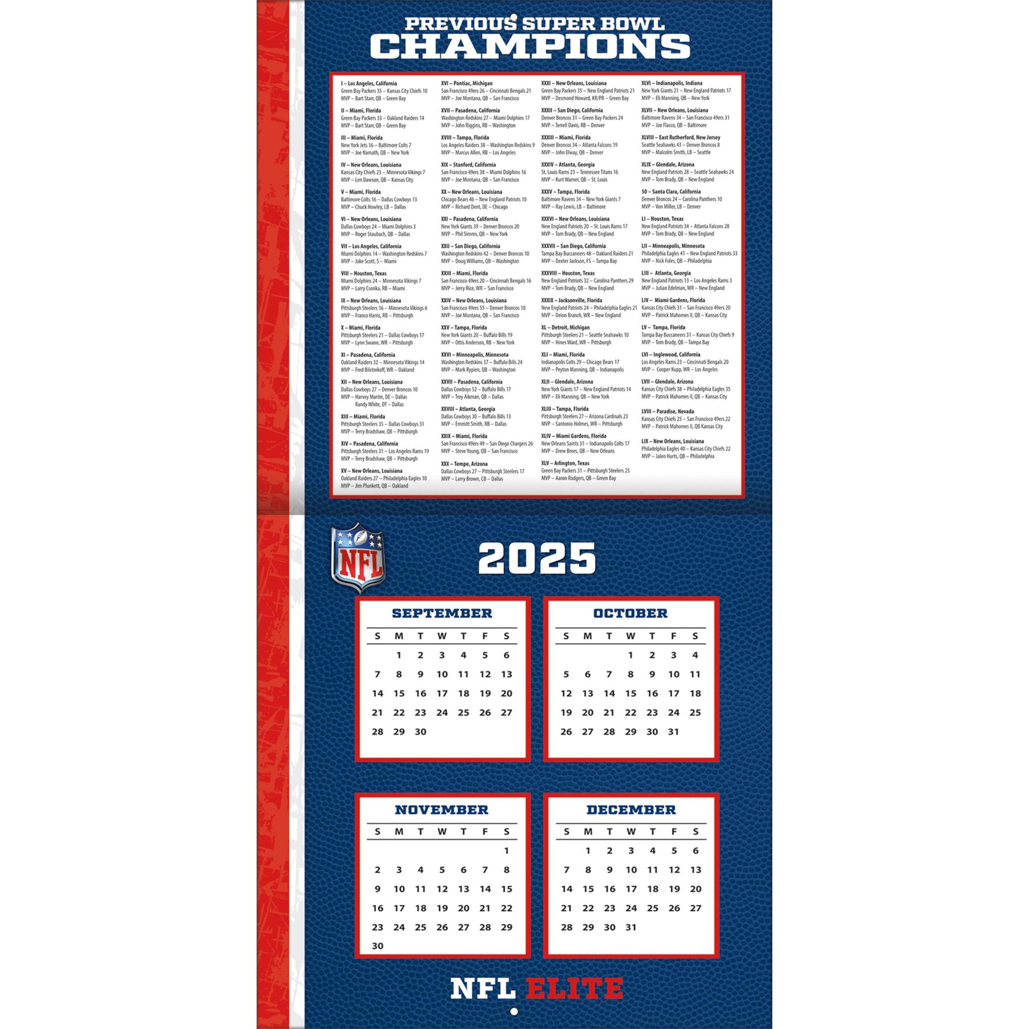 Calendrier mural NFL Elite 2026