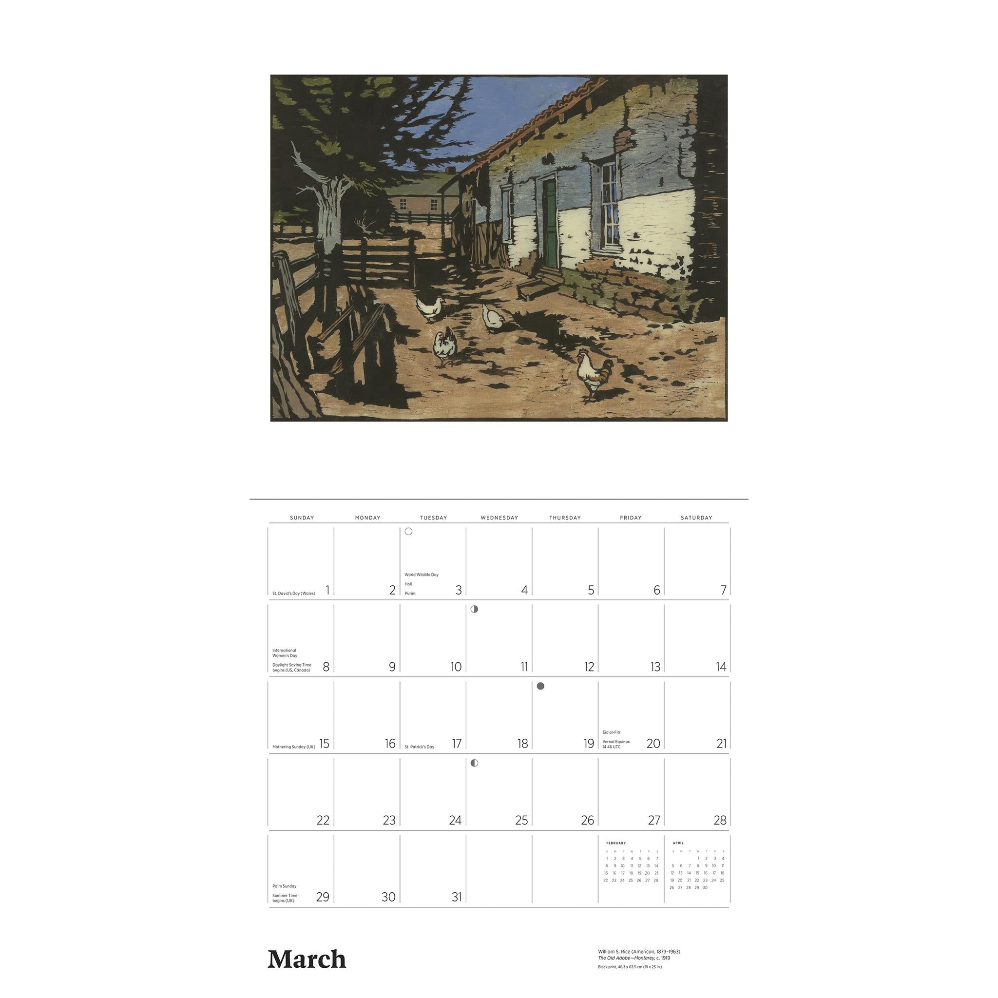 Calendrier mural 2026 d'estampes artisanales - Disponible uniquement en ligne