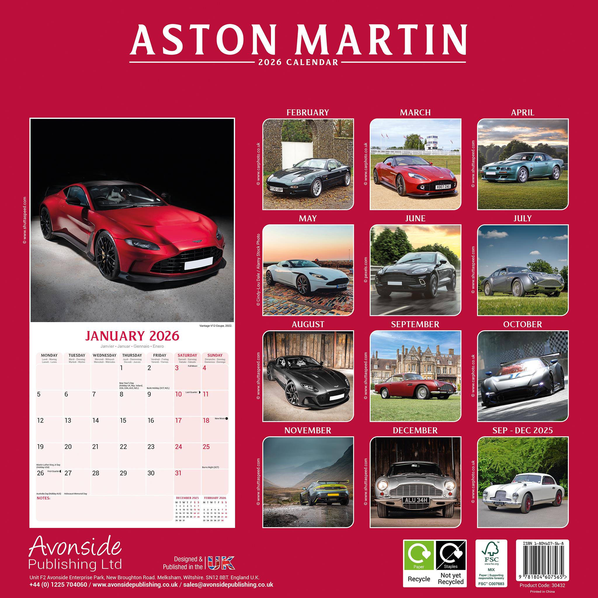 Calendrier mural Aston Martin 2026 - Disponible uniquement en ligne