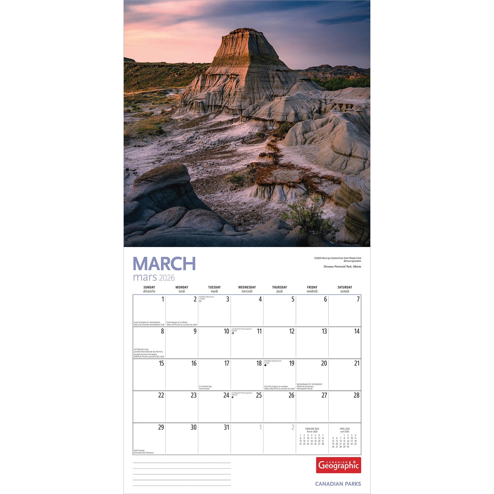 Canadian Geographic Canadian Parks 2026 Wall Calendar
