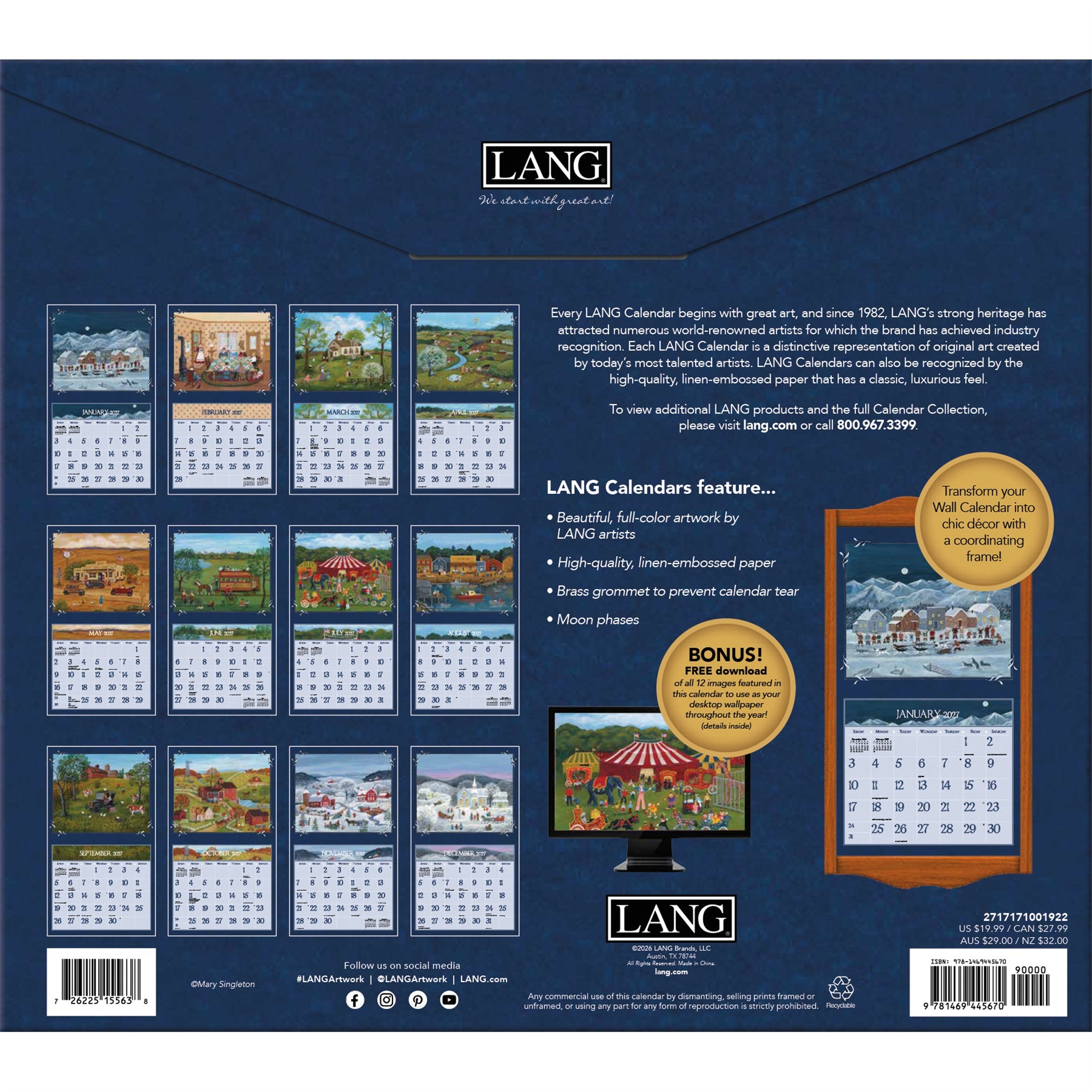 Lang Folk Art Special Edition with Print 2027 Wall Calendar