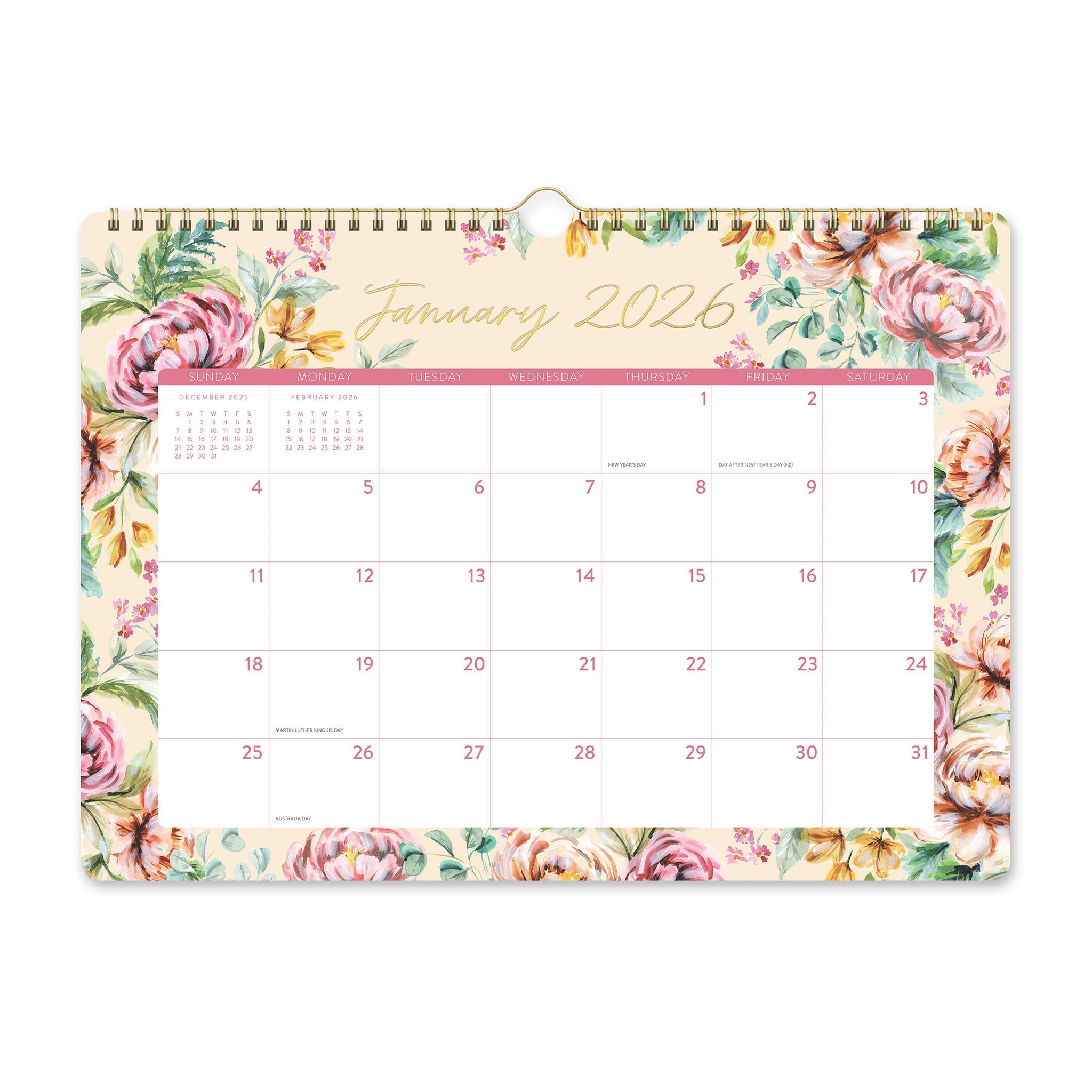 Bella Flora 2025-2026 Spiral Wall Calendar