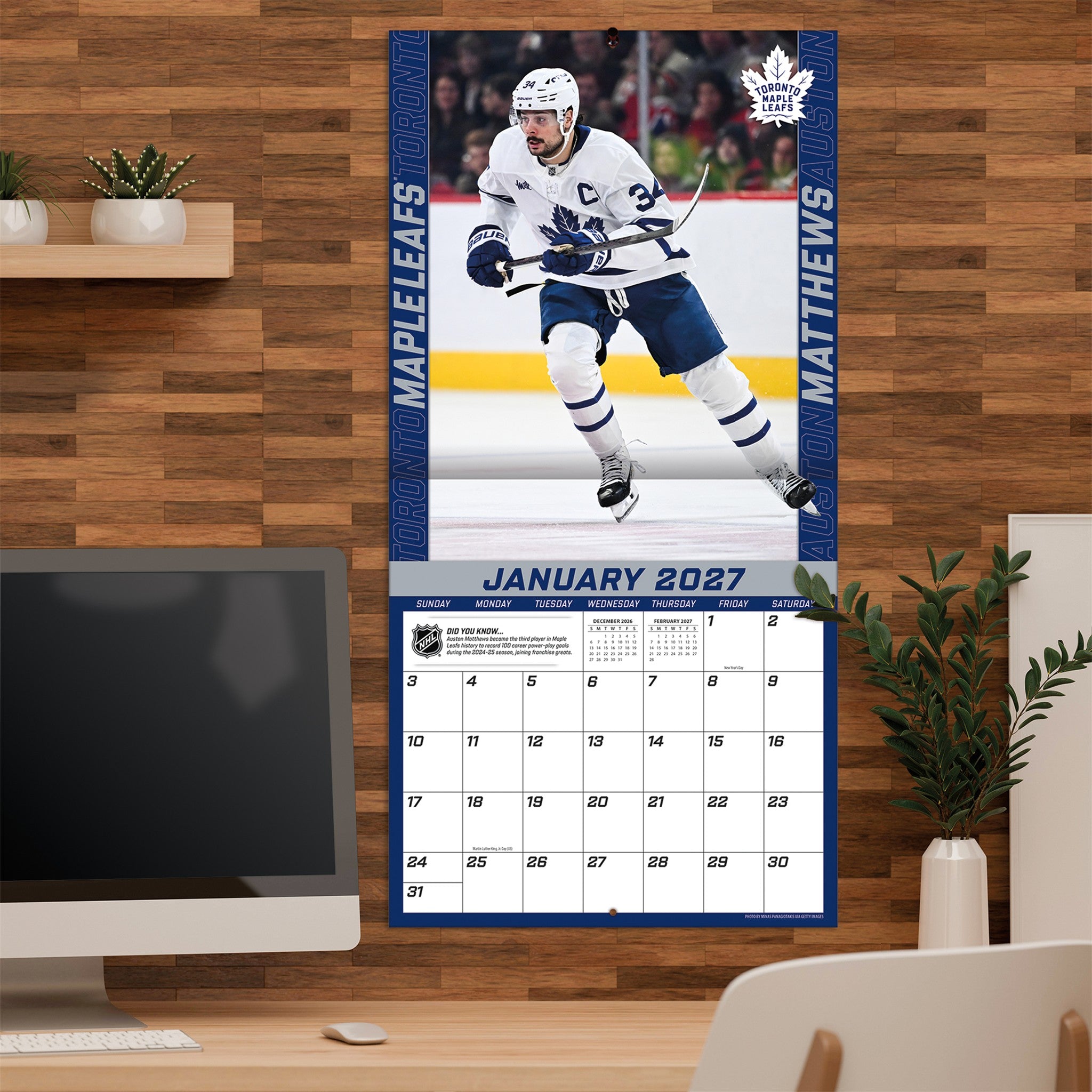 NHL Auston Matthews Toronto Maple Leafs 2027 Wall Calendar