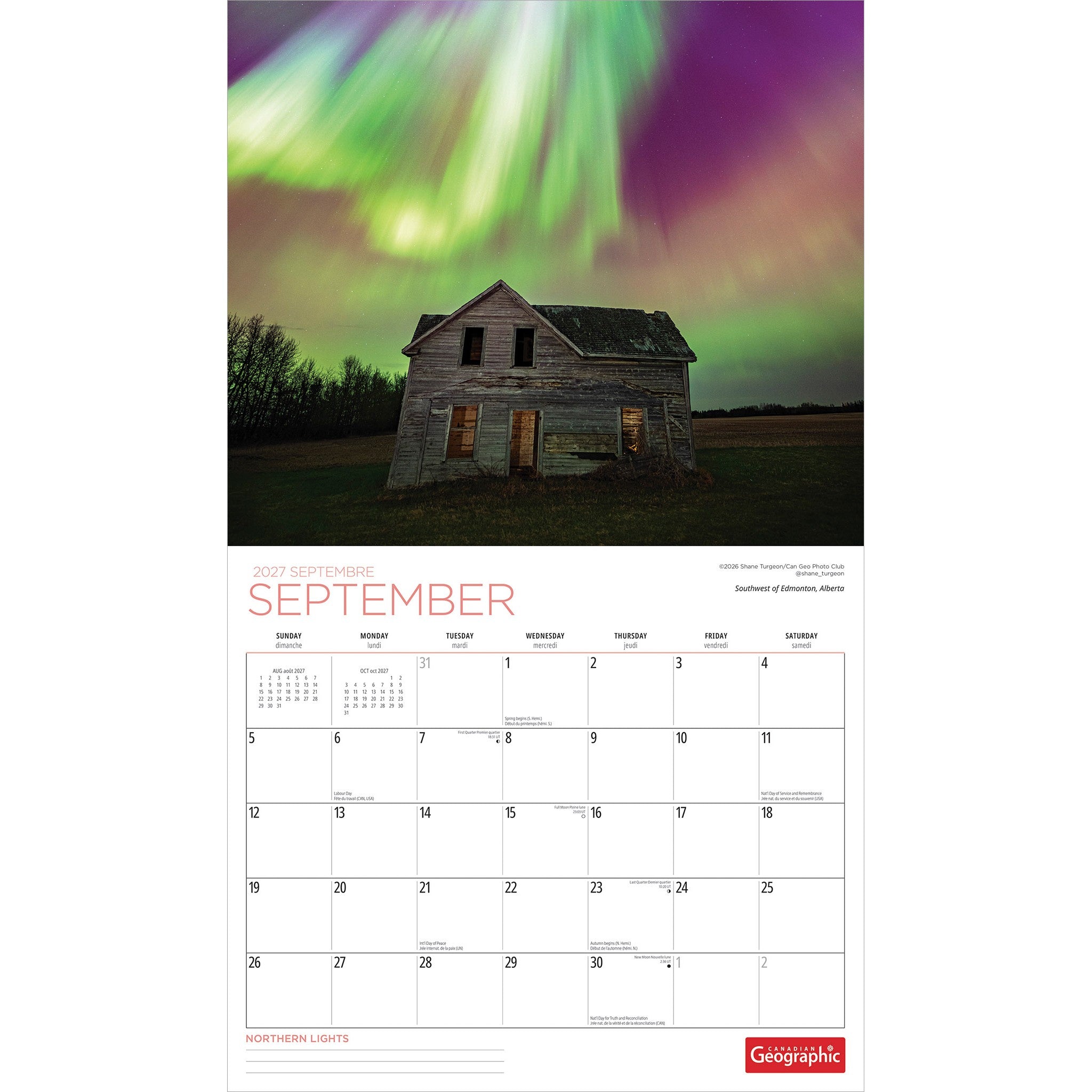 Canadian Geographic Northern Lights 2027 Wall Calendar